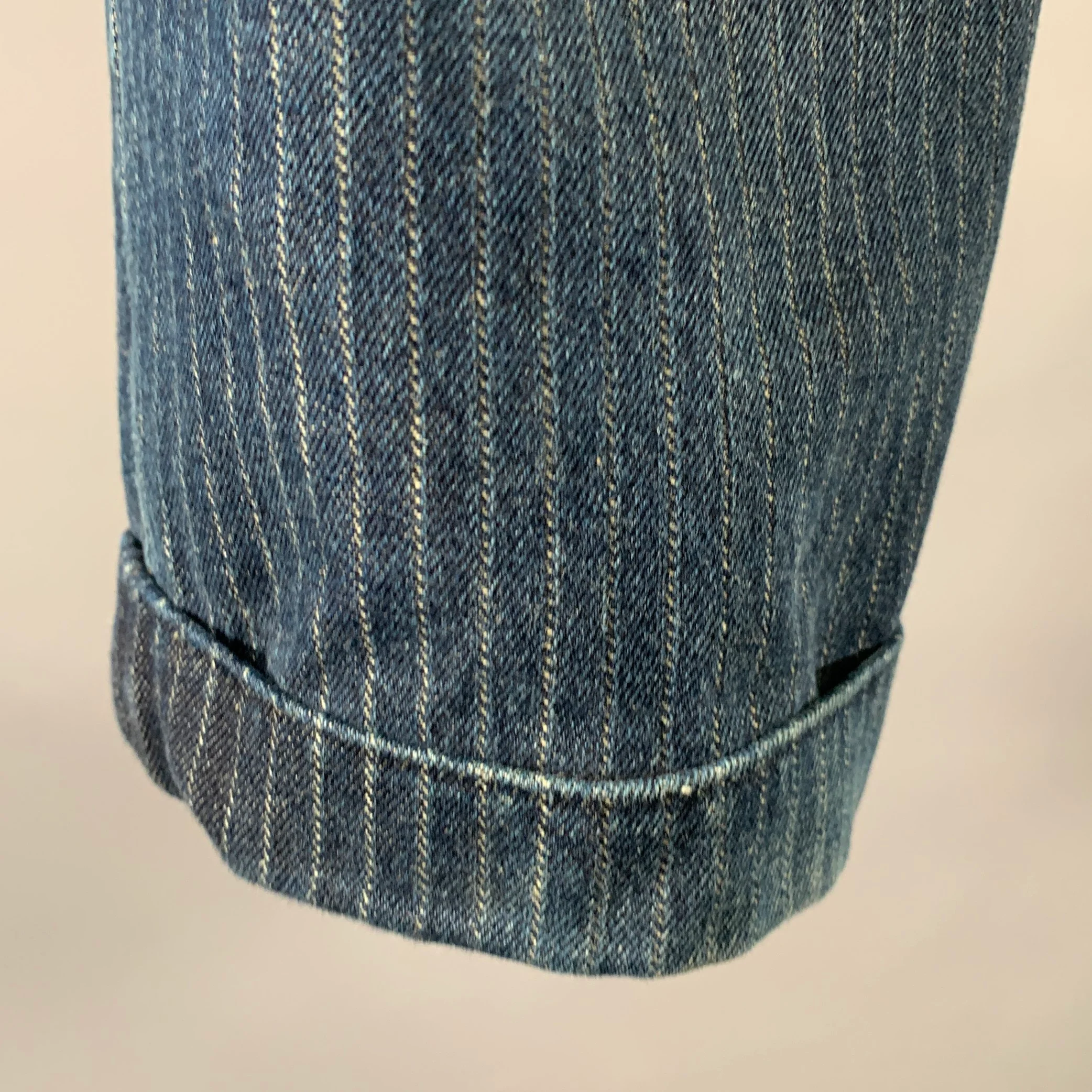 RALPH LAUREN Size 36 Navy Indigo Pinstripe Cotton Cuffed Jeans - Image 5