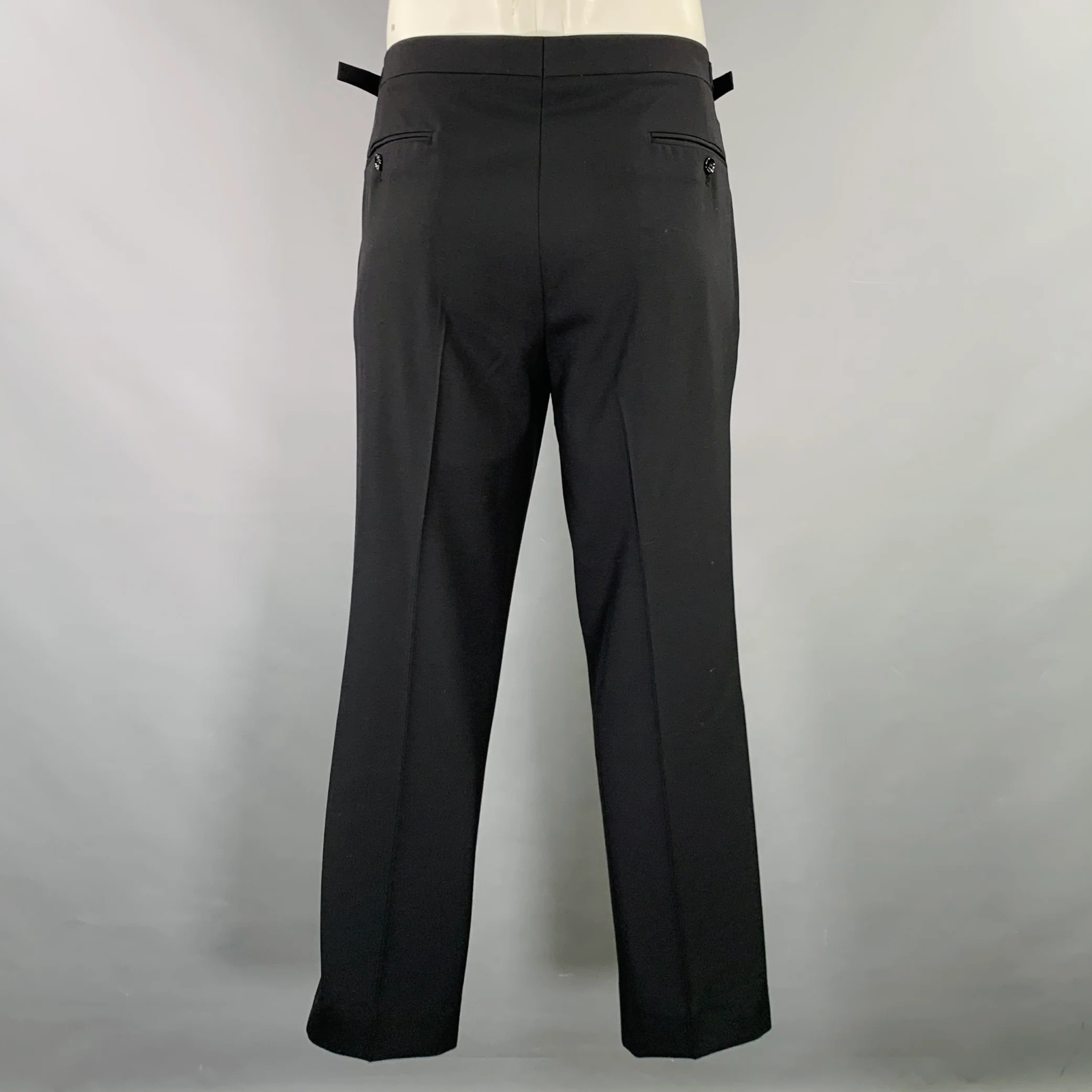 RALPH LAUREN Size 37 Black Wool Tuxedo Dress Pants - Image 2