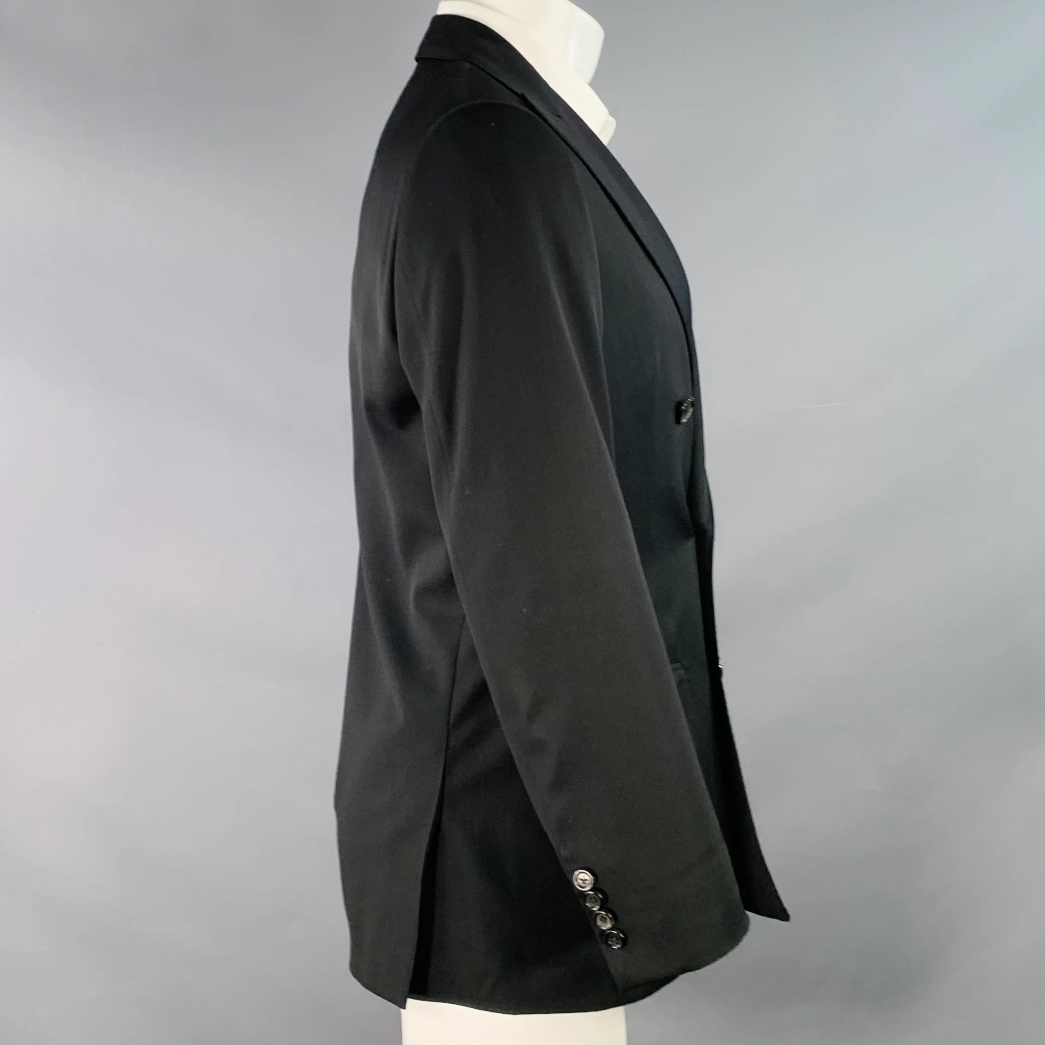 RALPH LAUREN Size 38 Regular Black Wool Double Breasted Peak Lapel Sport Coat - Image 3