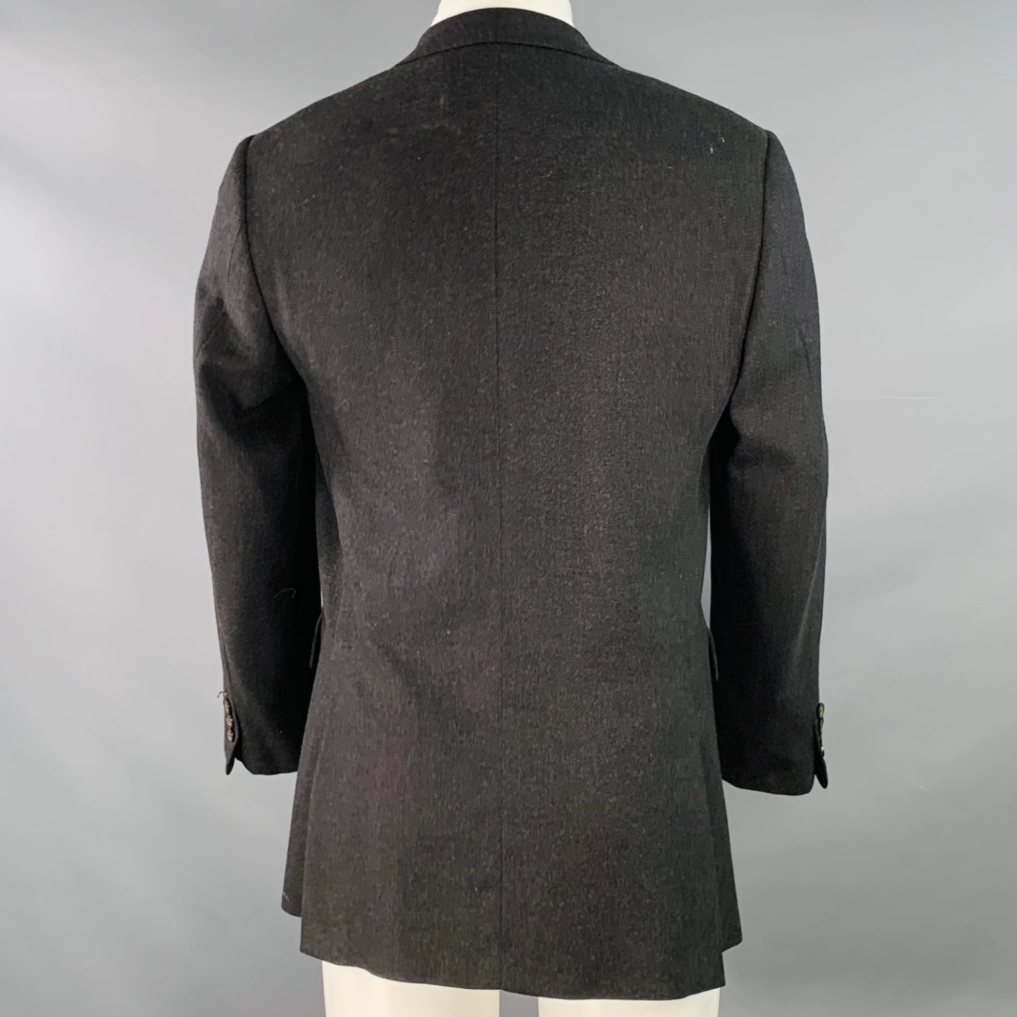 RALPH LAUREN Size 38 Regular Grey Black Woven Wool Notch Lapel Sport Coat - Image 3