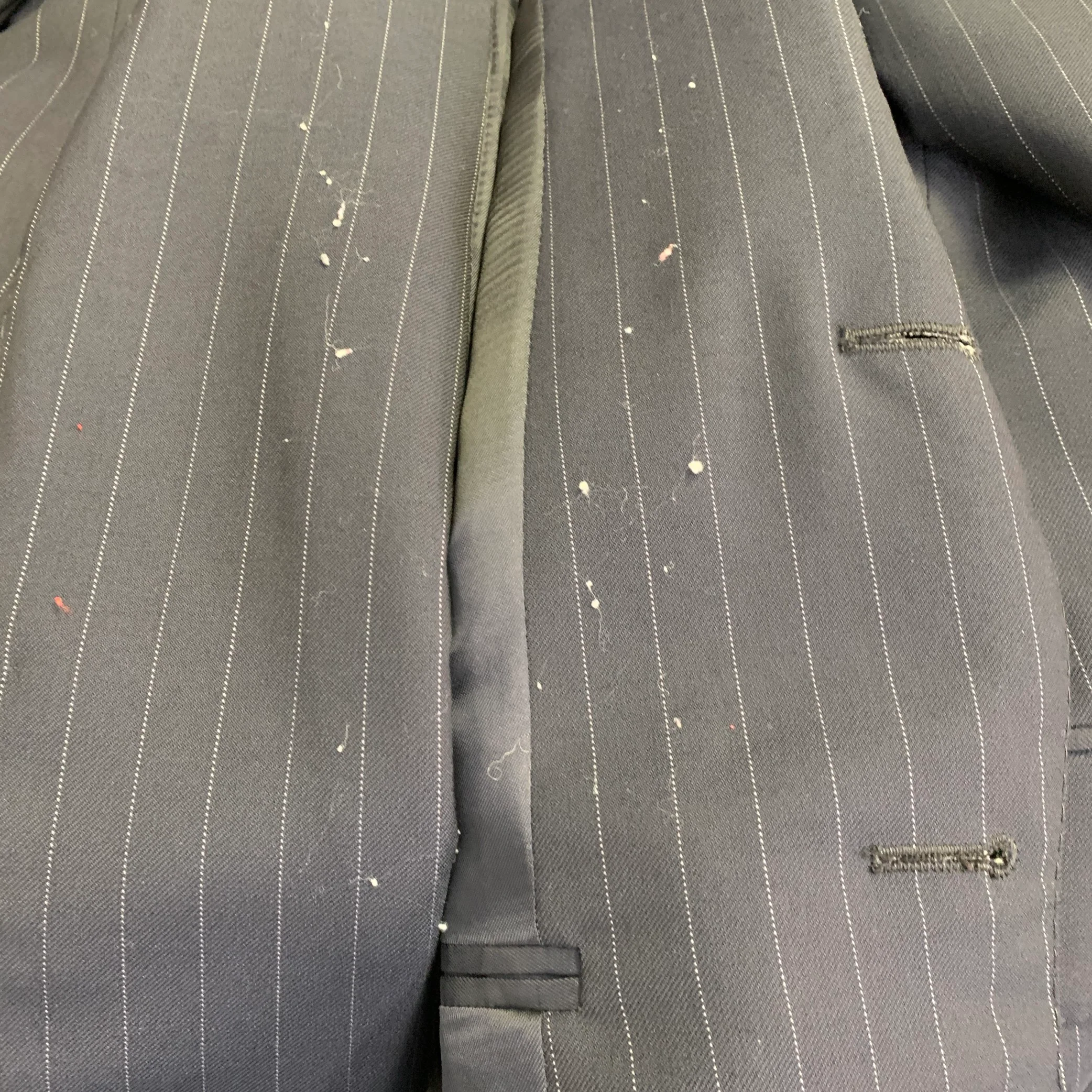 RALPH LAUREN Size 38 Regular Navy Grey Pinstripe Wool Notch Lapel Suit - Image 10