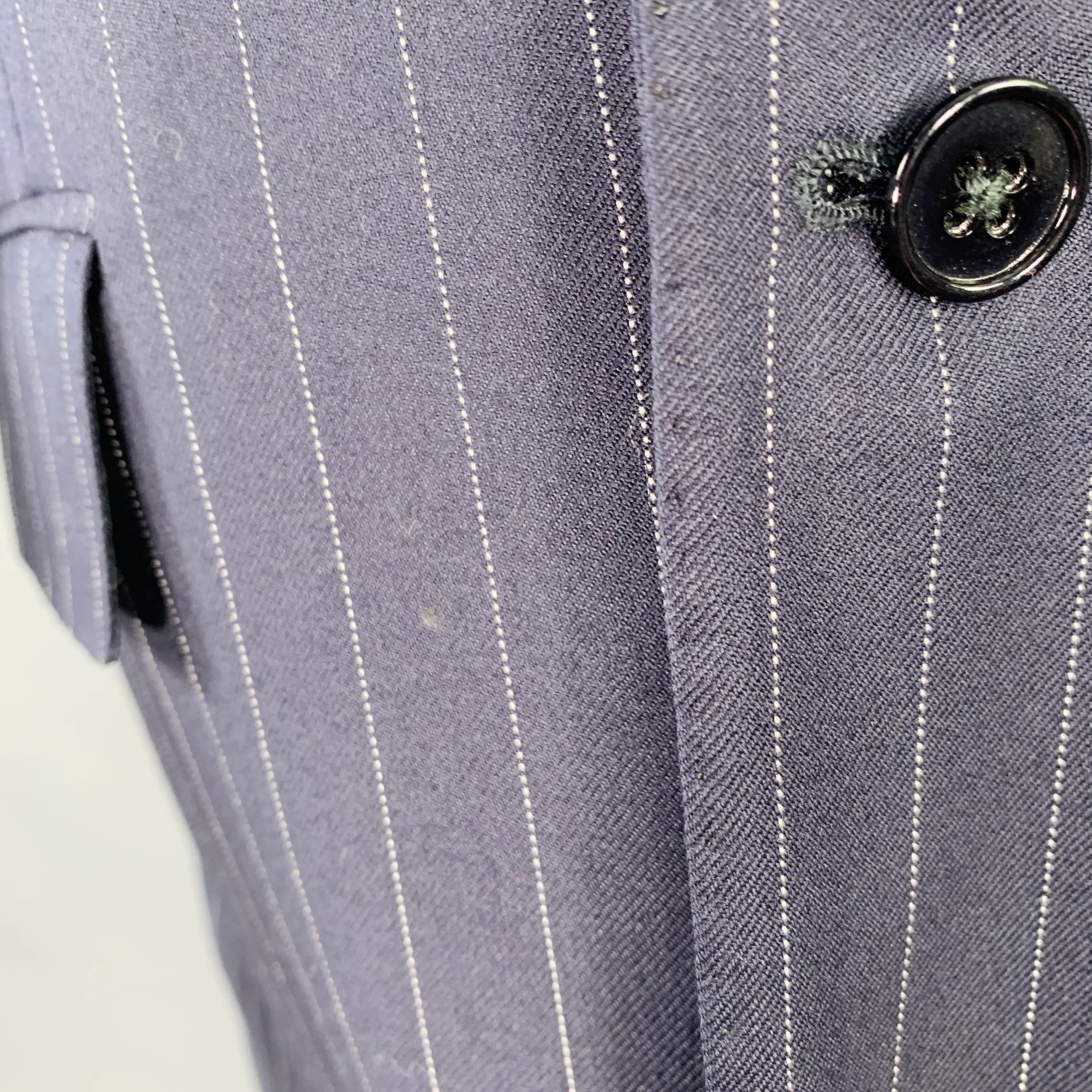 RALPH LAUREN Size 38 Regular Navy White Stripe Wool Notch Lapel Suit - Image 9