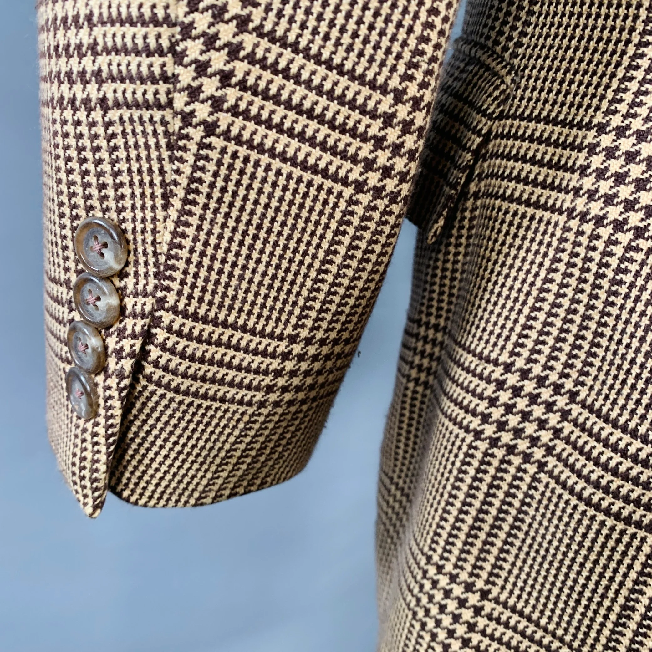 RALPH LAUREN Size 38 Regular Tan Brown Glenplaid Cotton Cashmere Sport Coat - Image 4
