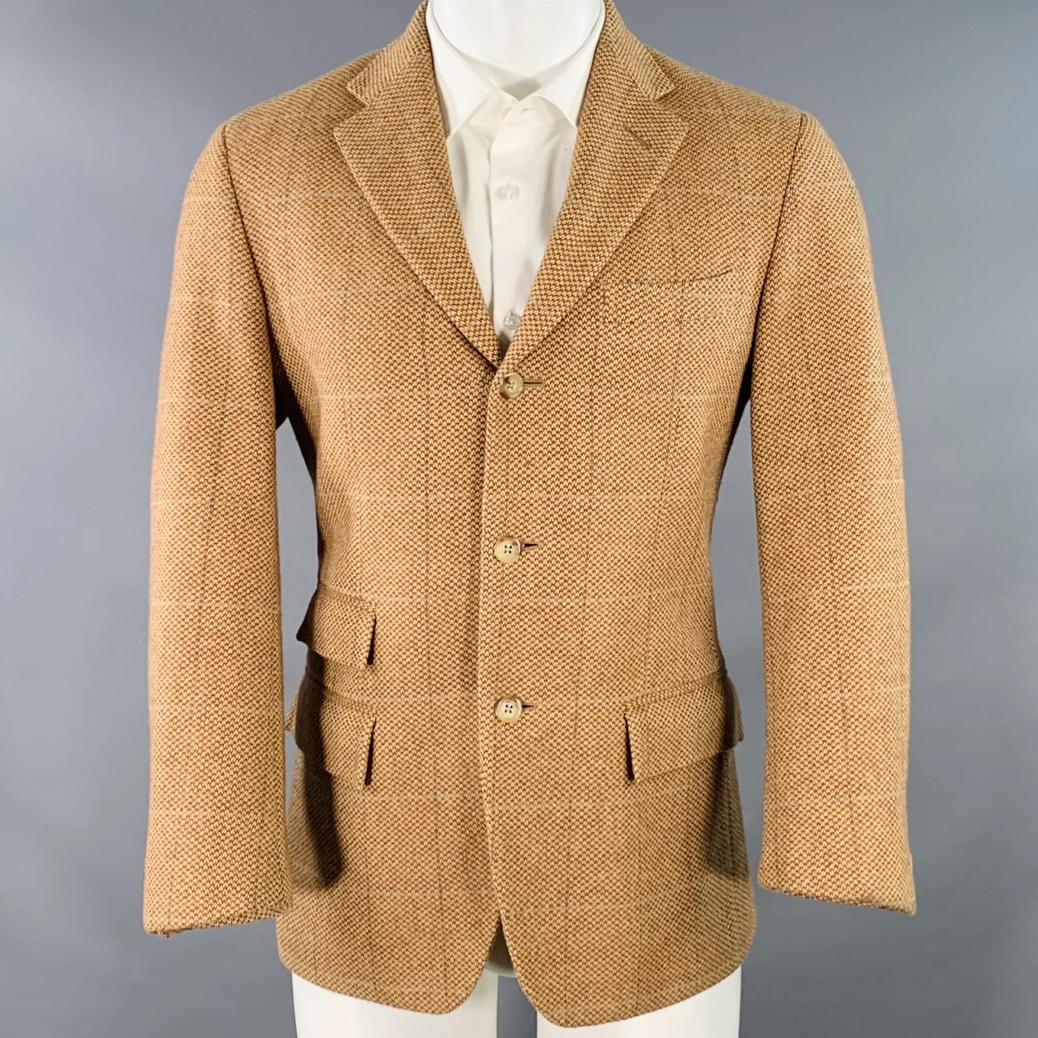 RALPH LAUREN Size 38 Regular Tan Brown Plaid Wool Angora Notch Lapel Sport Coat