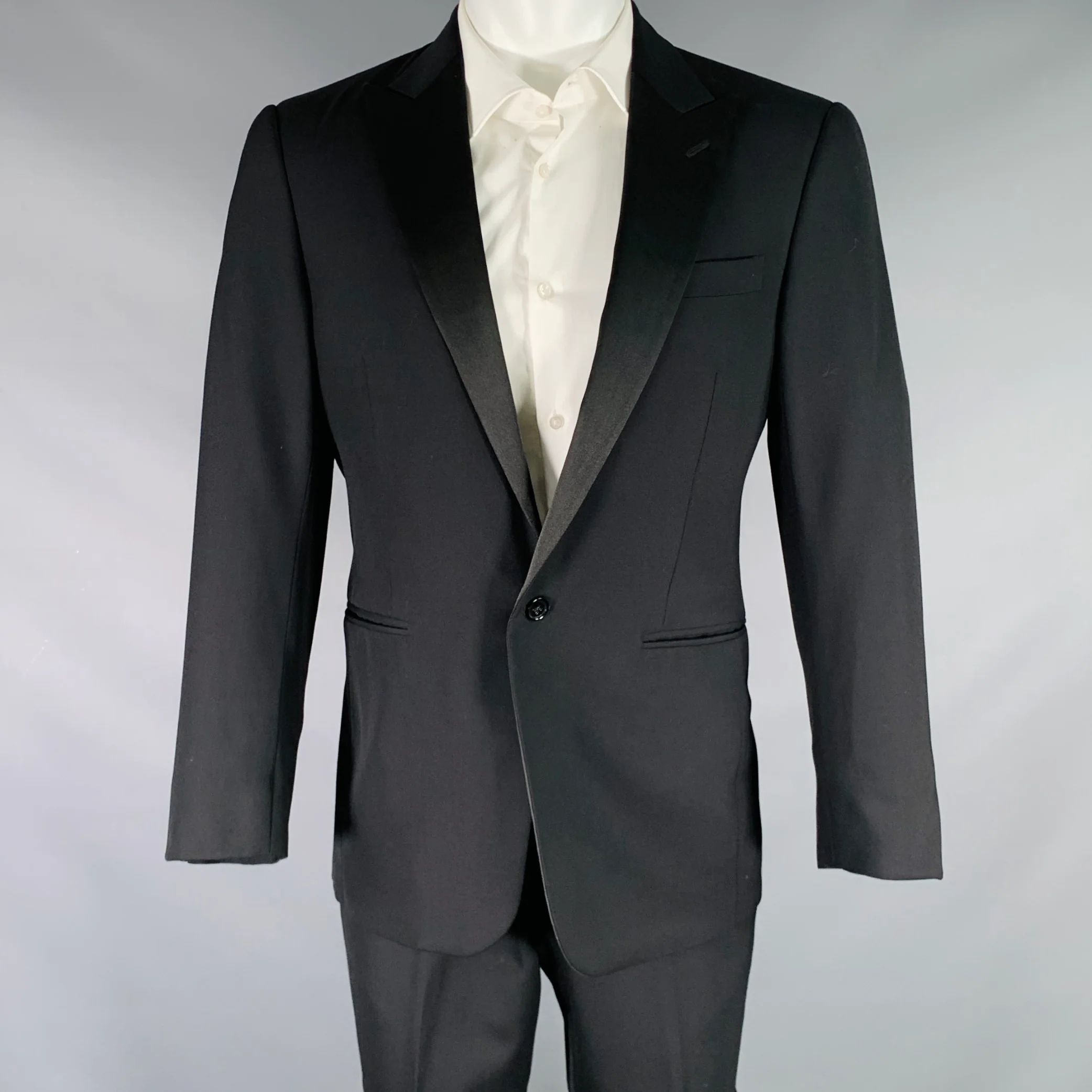 RALPH LAUREN Size 38 Short Black Wool Peak Lapel Tuxedo