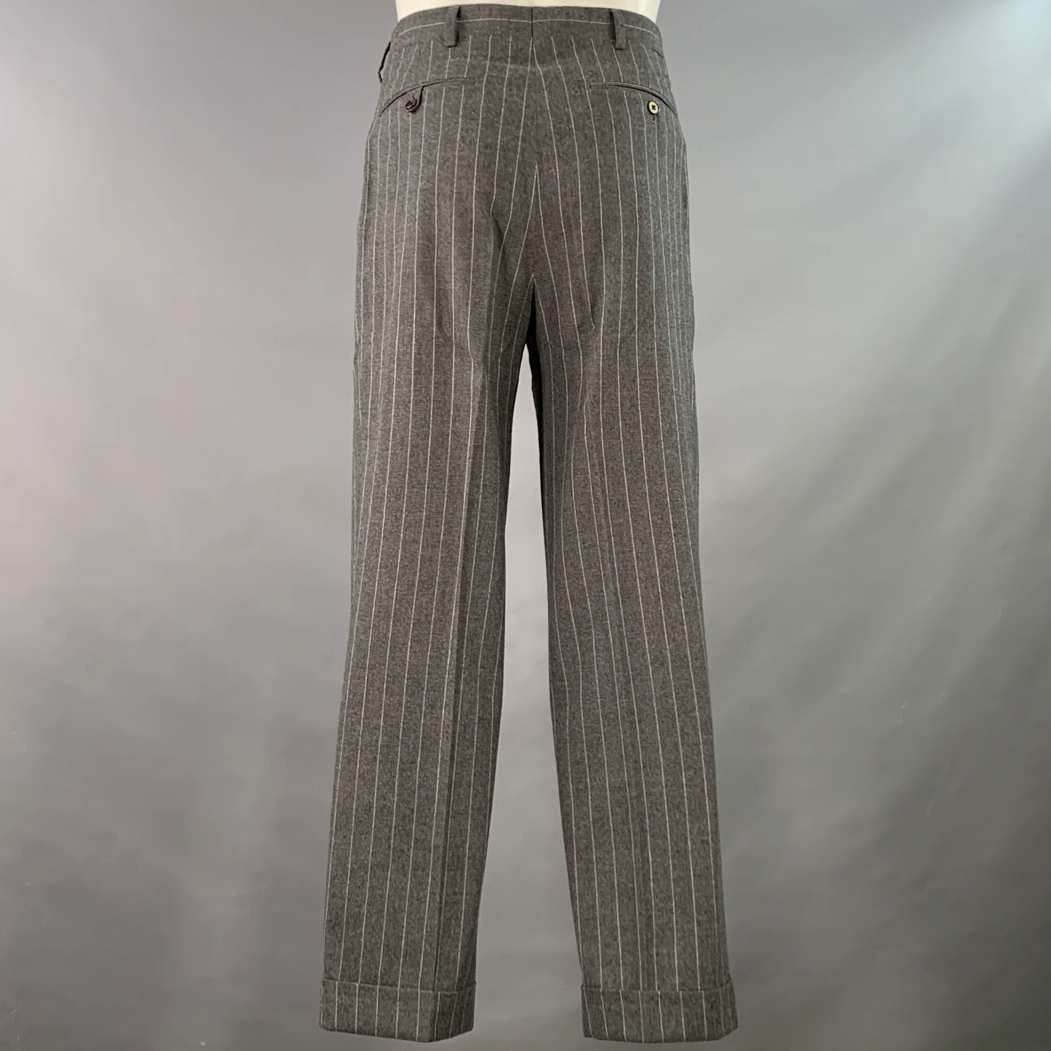 RALPH LAUREN Size 39 Grey Chalkstripe Wool Notch Lapel Pleated Suit - Image 5
