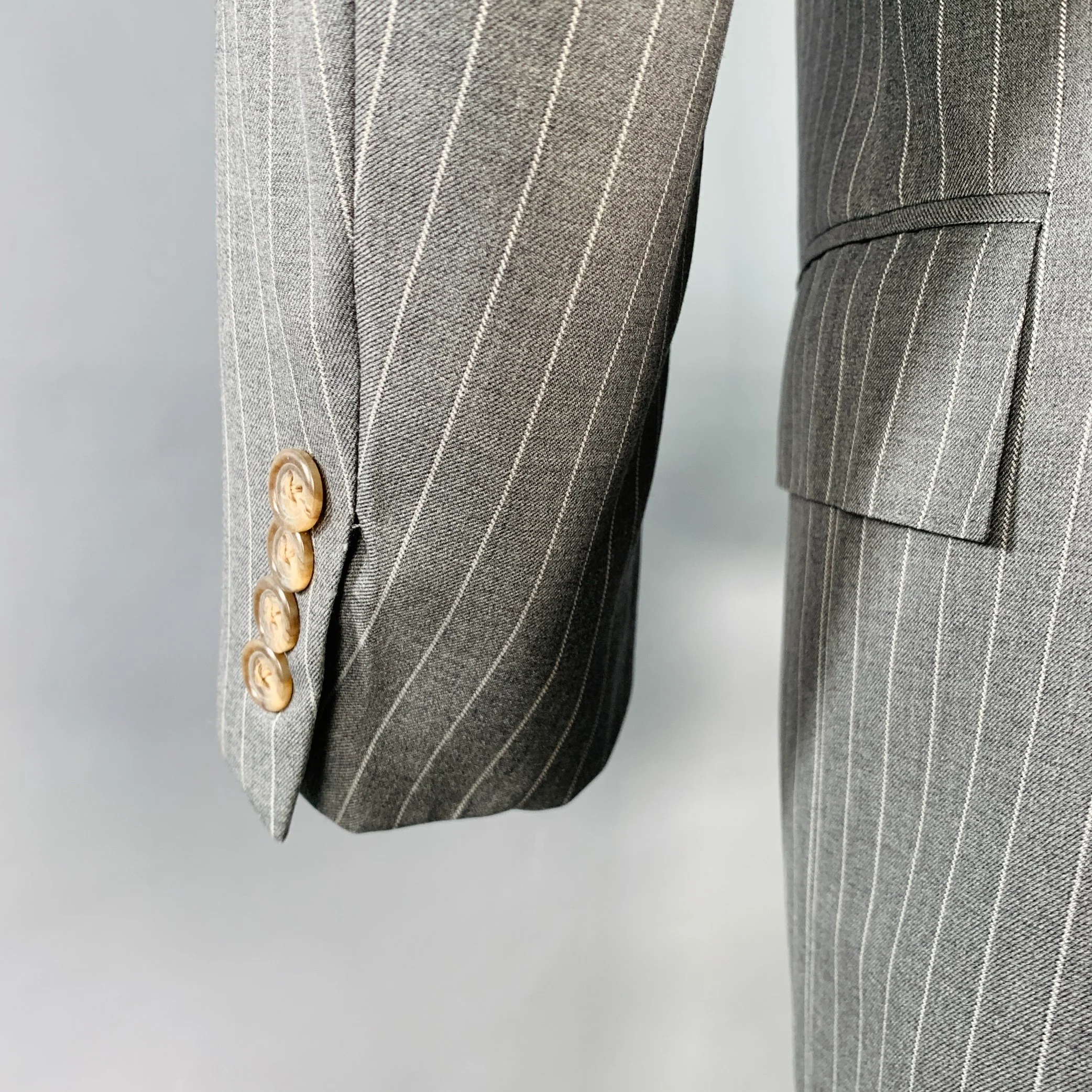 RALPH LAUREN Size 39 Regular Grey Stripe Wool Notch Lapel Suit - Image 6