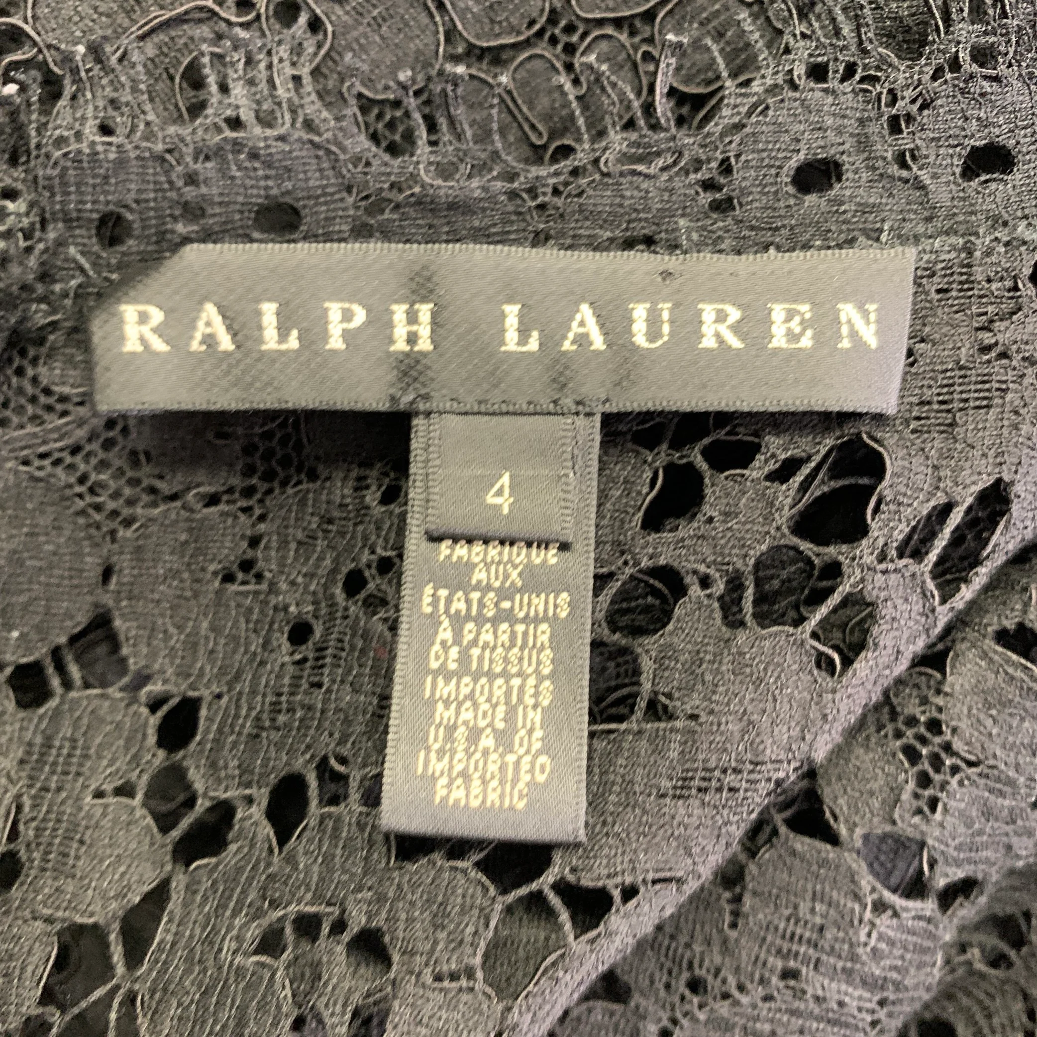 RALPH LAUREN Size 4 Black Cotton Blend Lace Short Sleeve Dress - Image 4