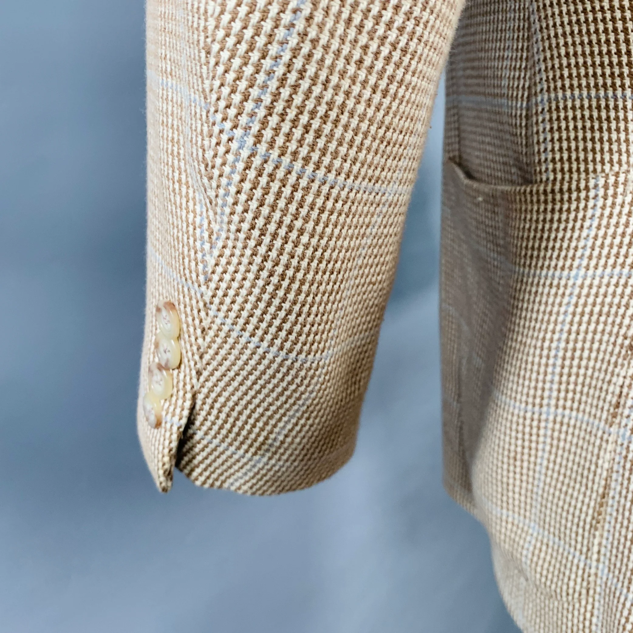 RALPH LAUREN Size 40 Brown Beige Plaid Cotton Notch Lapel Sport Coat - Image 4