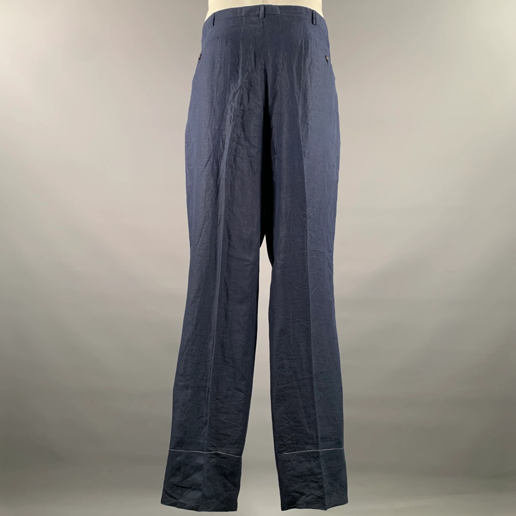 RALPH LAUREN Size 40 Navy Linen Wide Leg Casual Pants - Image 2