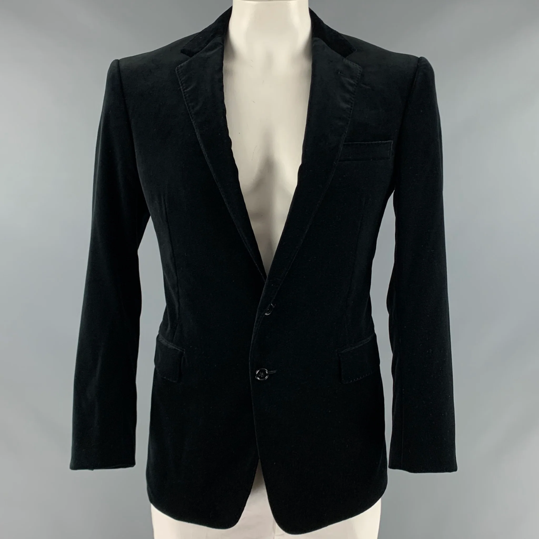 RALPH LAUREN Size 42 Black Solid Cotton Velvet Notch Lapel Sport Coat