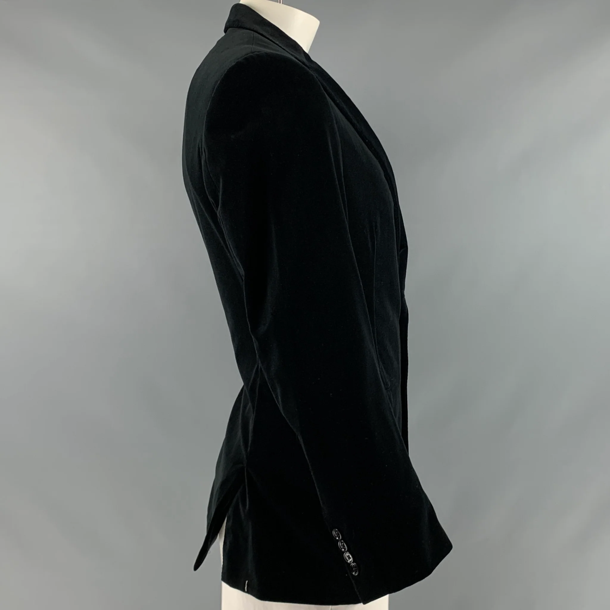 RALPH LAUREN Size 42 Black Solid Cotton Velvet Notch Lapel Sport Coat - Image 2