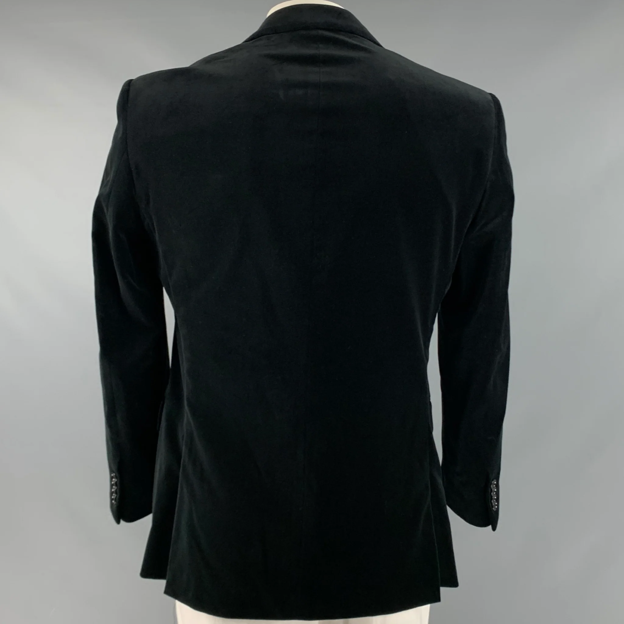 RALPH LAUREN Size 42 Black Solid Cotton Velvet Notch Lapel Sport Coat - Image 3