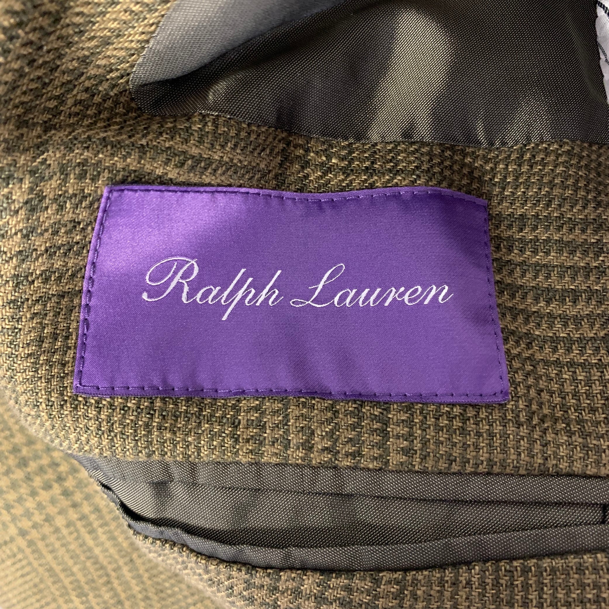 RALPH LAUREN Size 42 Green Olive Glen Check Linen Notch Lapel Sport Coat - Image 6