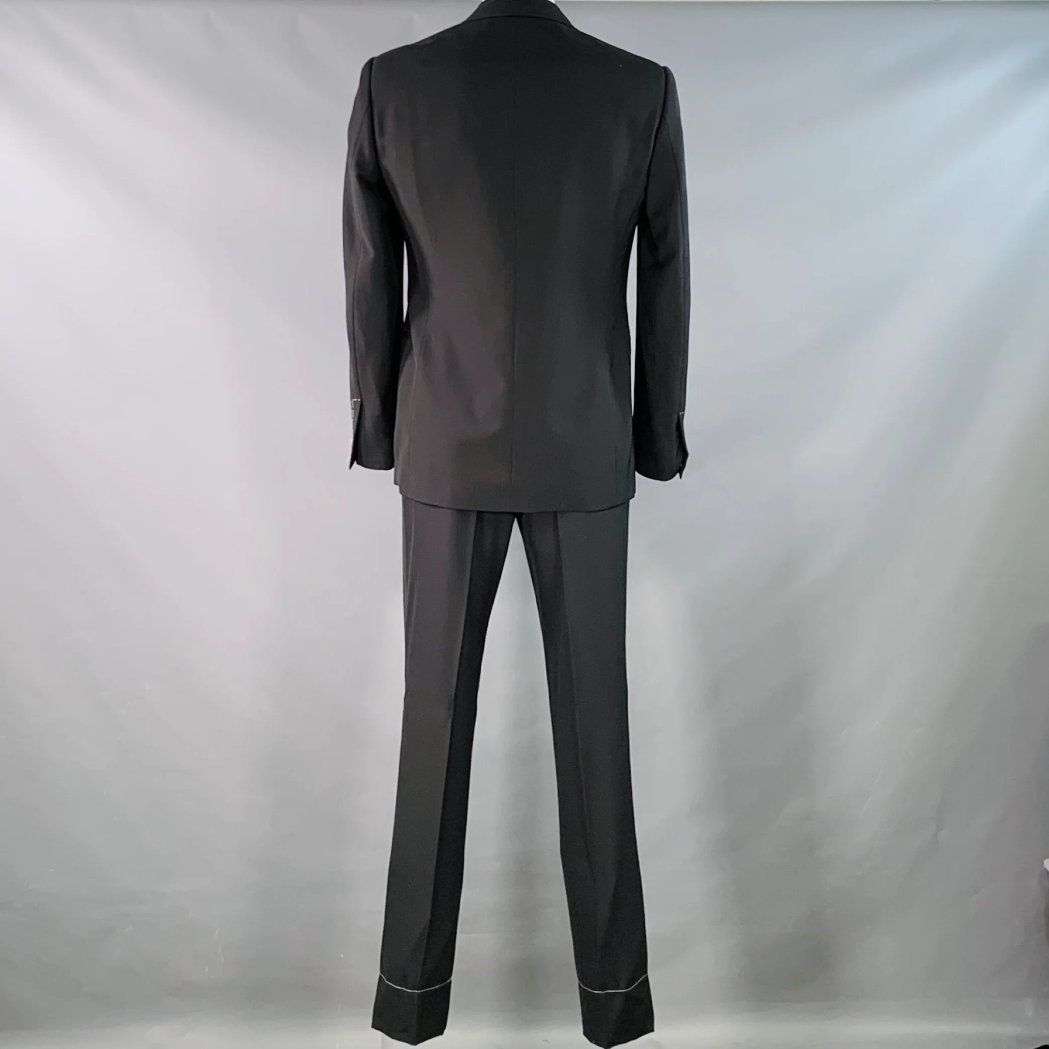 RALPH LAUREN Size 42 Long Black Wool Peak Lapel Single Button Tuxedo - Image 3