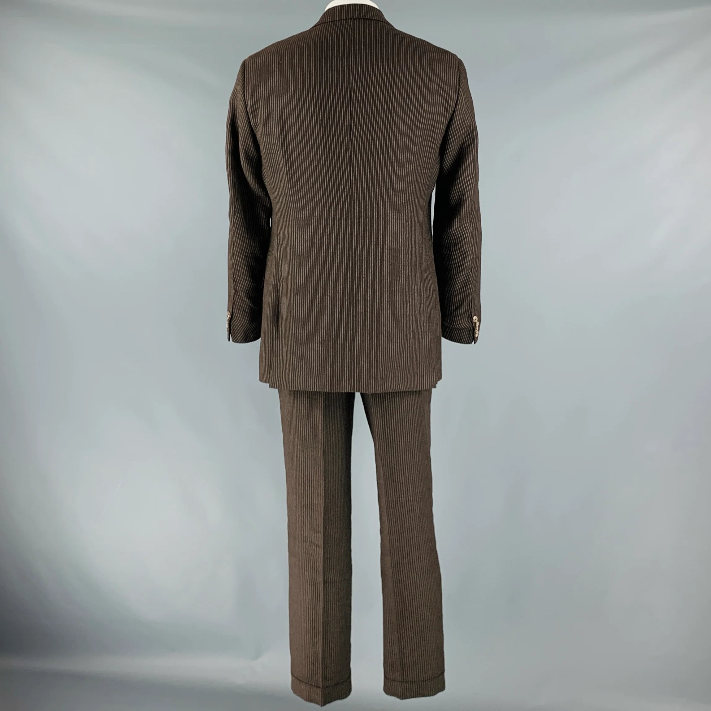 RALPH LAUREN Size 42 Long Brown Stripe Wool Notch Lapel Suit - Image 3