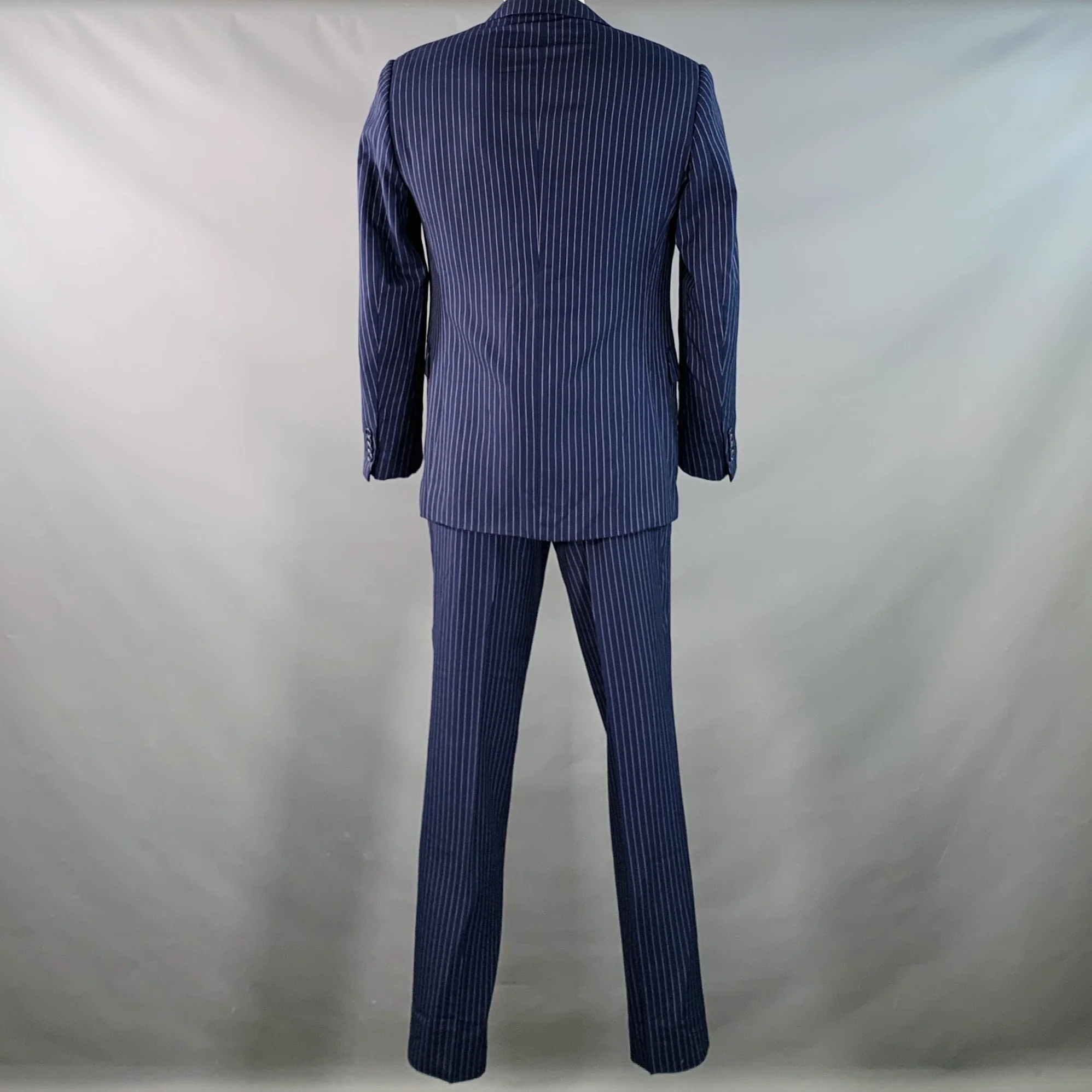 RALPH LAUREN Size 42 Long Navy White Pinstripe Wool Notch Lapel Suit - Image 3