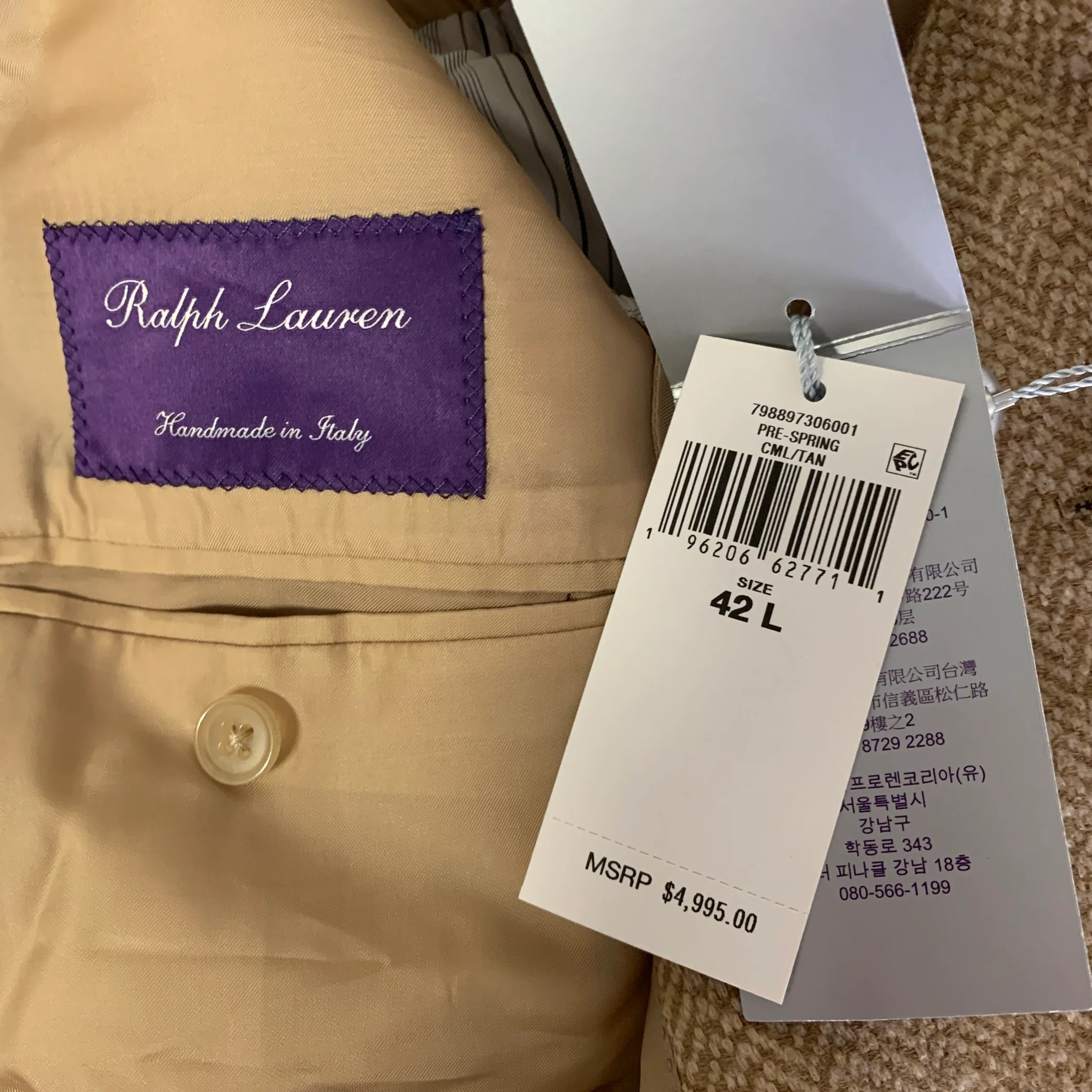 RALPH LAUREN Size 42L Camel Tan Herringbone Wool Notch Lapel Sport Coat - Image 6