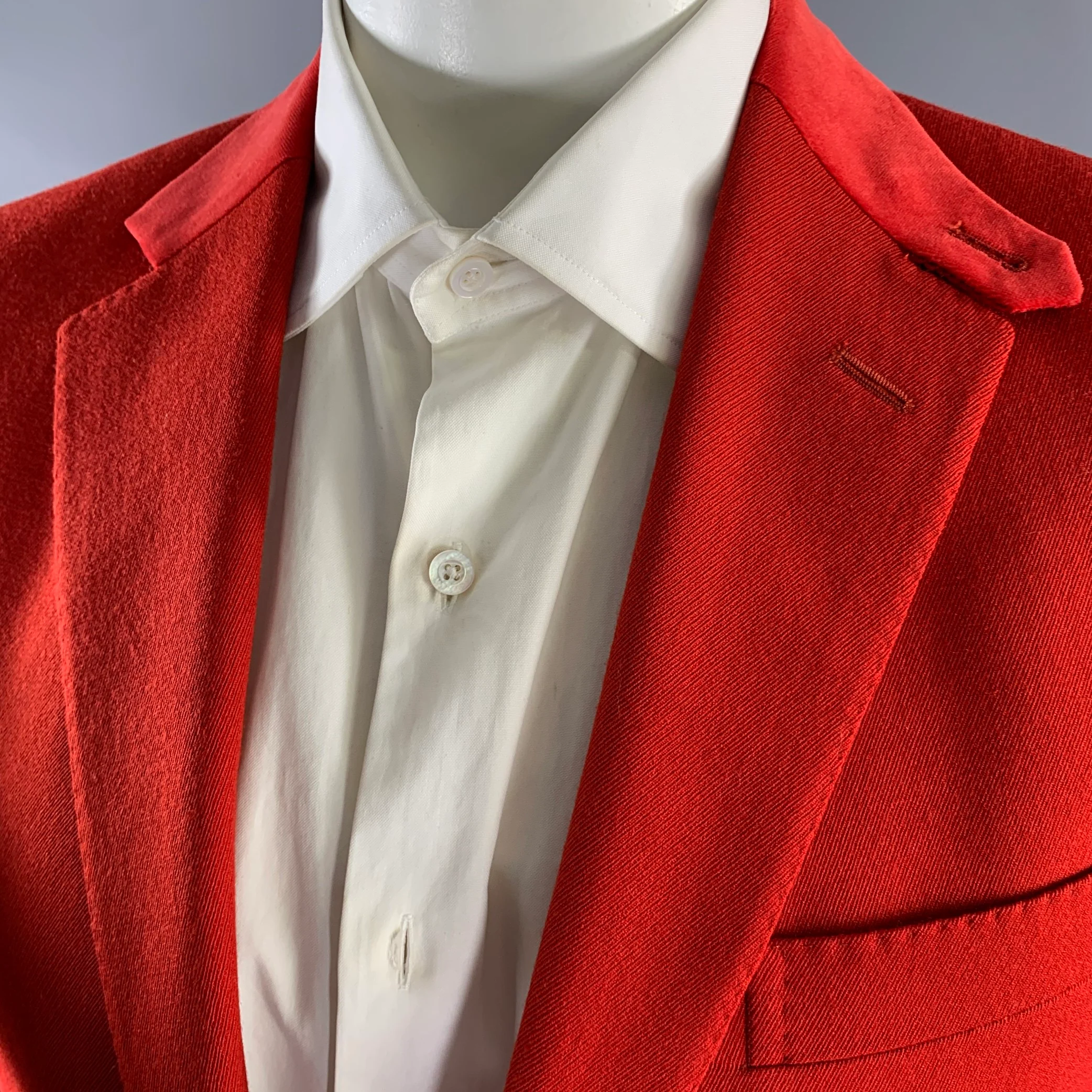 RALPH LAUREN Size 44 Red Wool Notch Lapel Sport Coat - Image 6