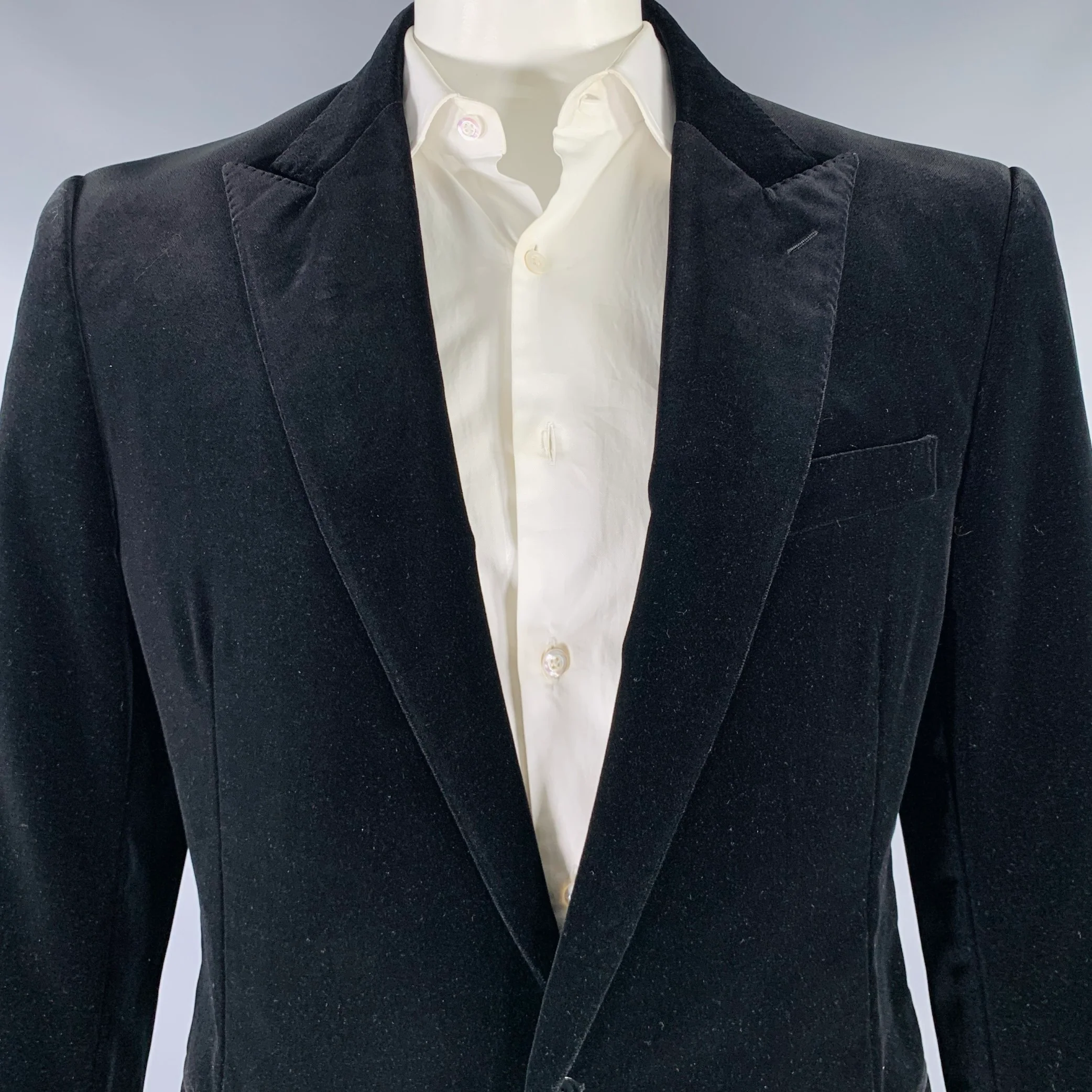 RALPH LAUREN Size 46 Long Black Velvet Cotton Single Breasted Sport Coat - Image 2