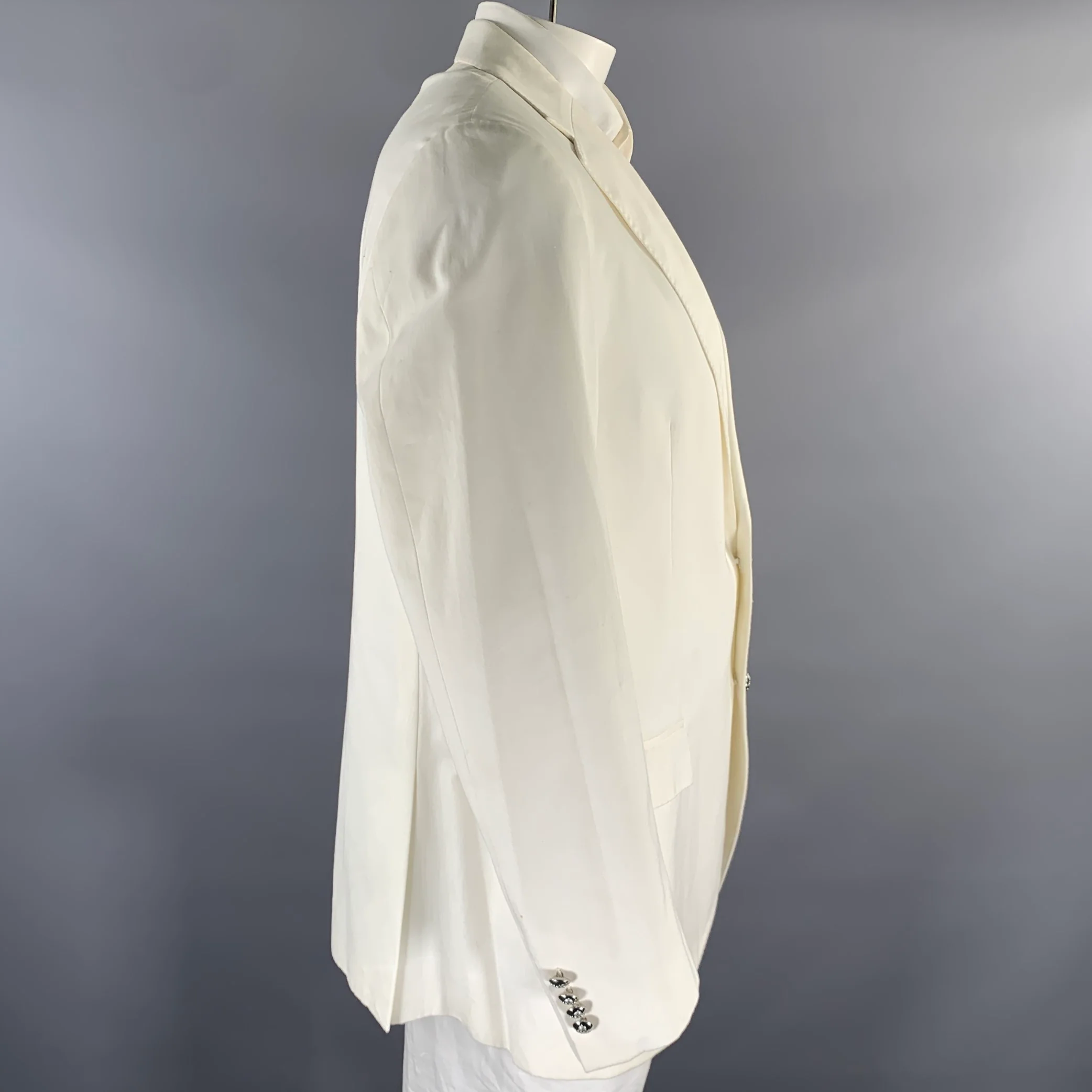 RALPH LAUREN Size 46 White Cotton Notch Lapel Sport Coat - Image 3