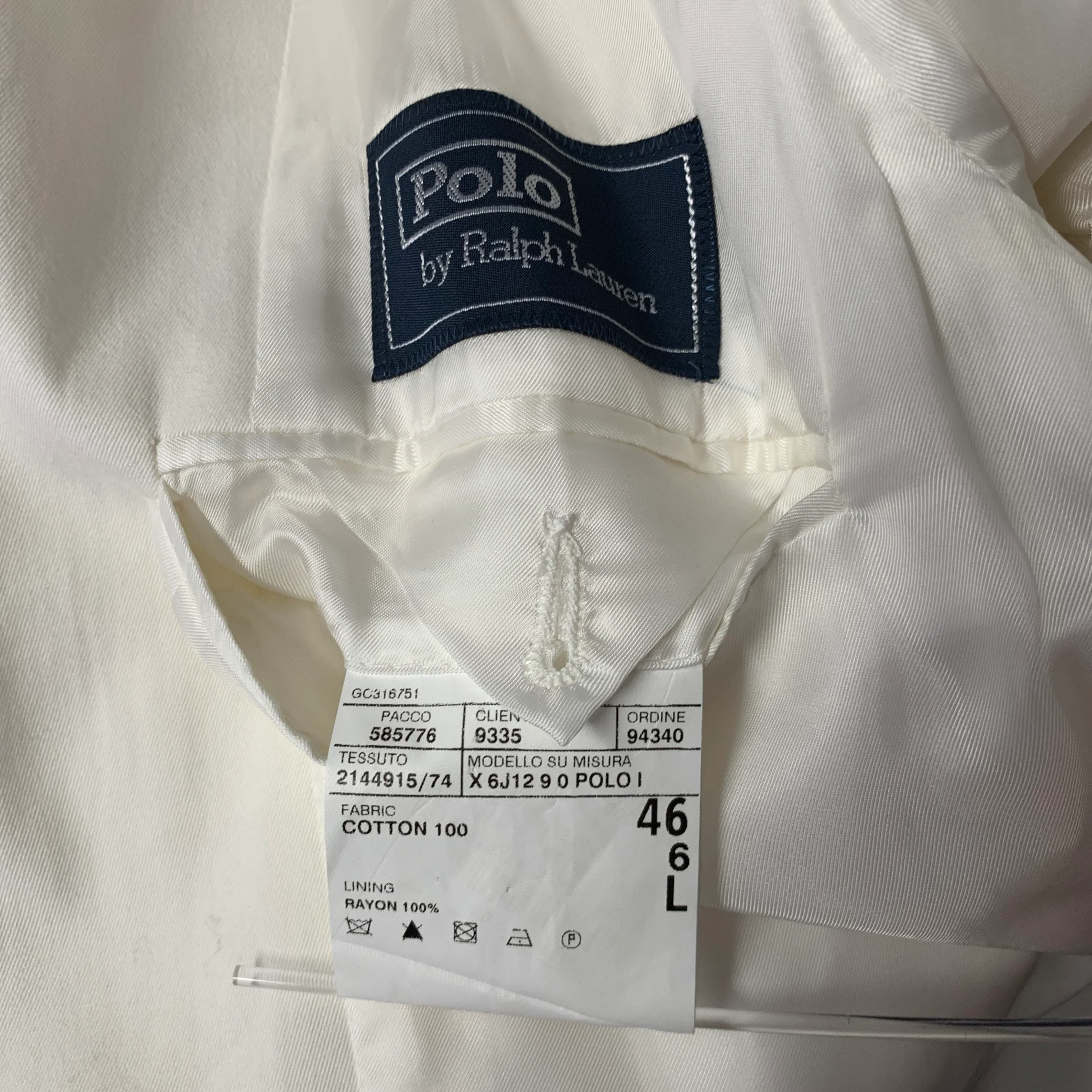 RALPH LAUREN Size 46 White Cotton Notch Lapel Sport Coat - Image 6