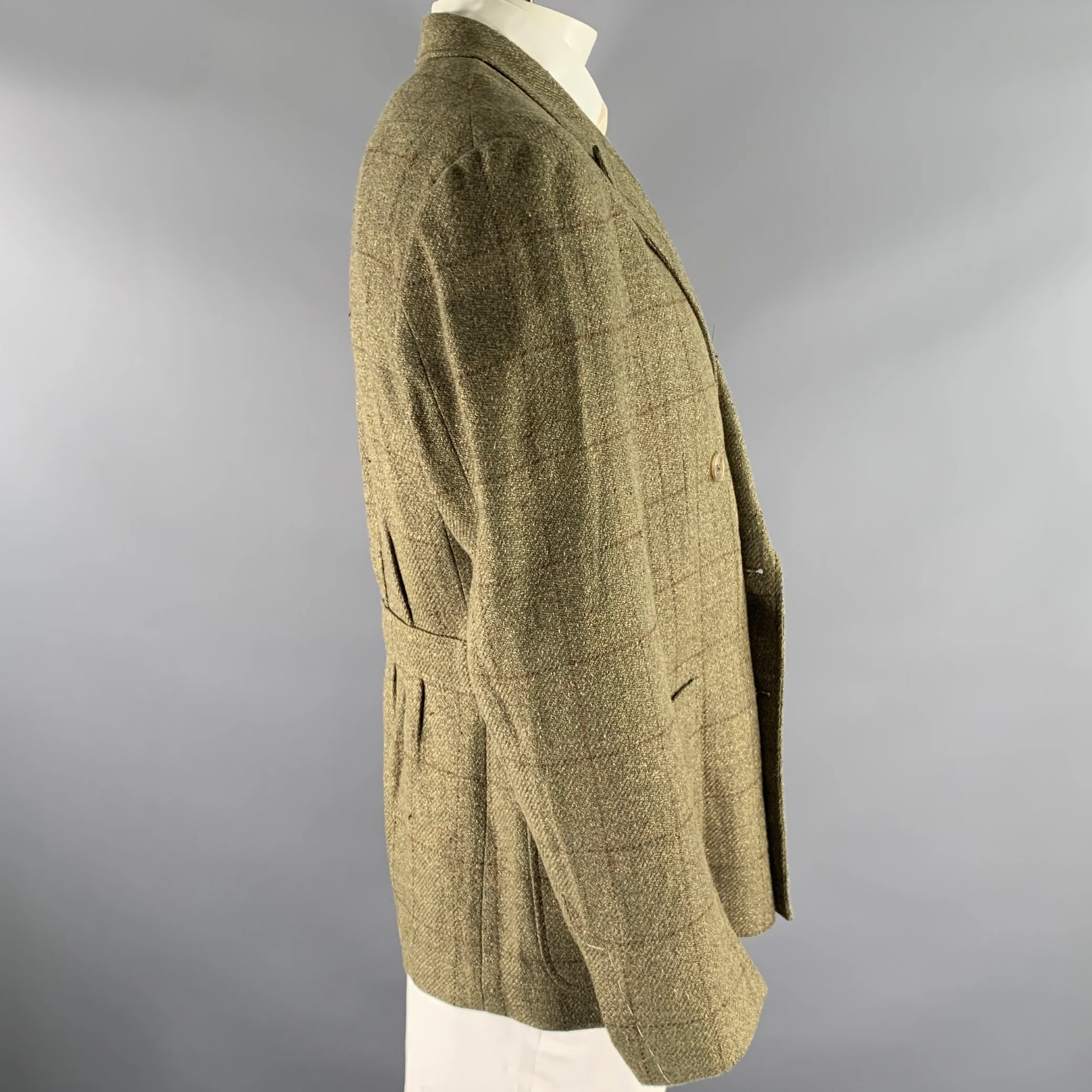 RALPH LAUREN Size 46R Green Brown Window Pane Wool Linen Silk Sport Coat - Image 3