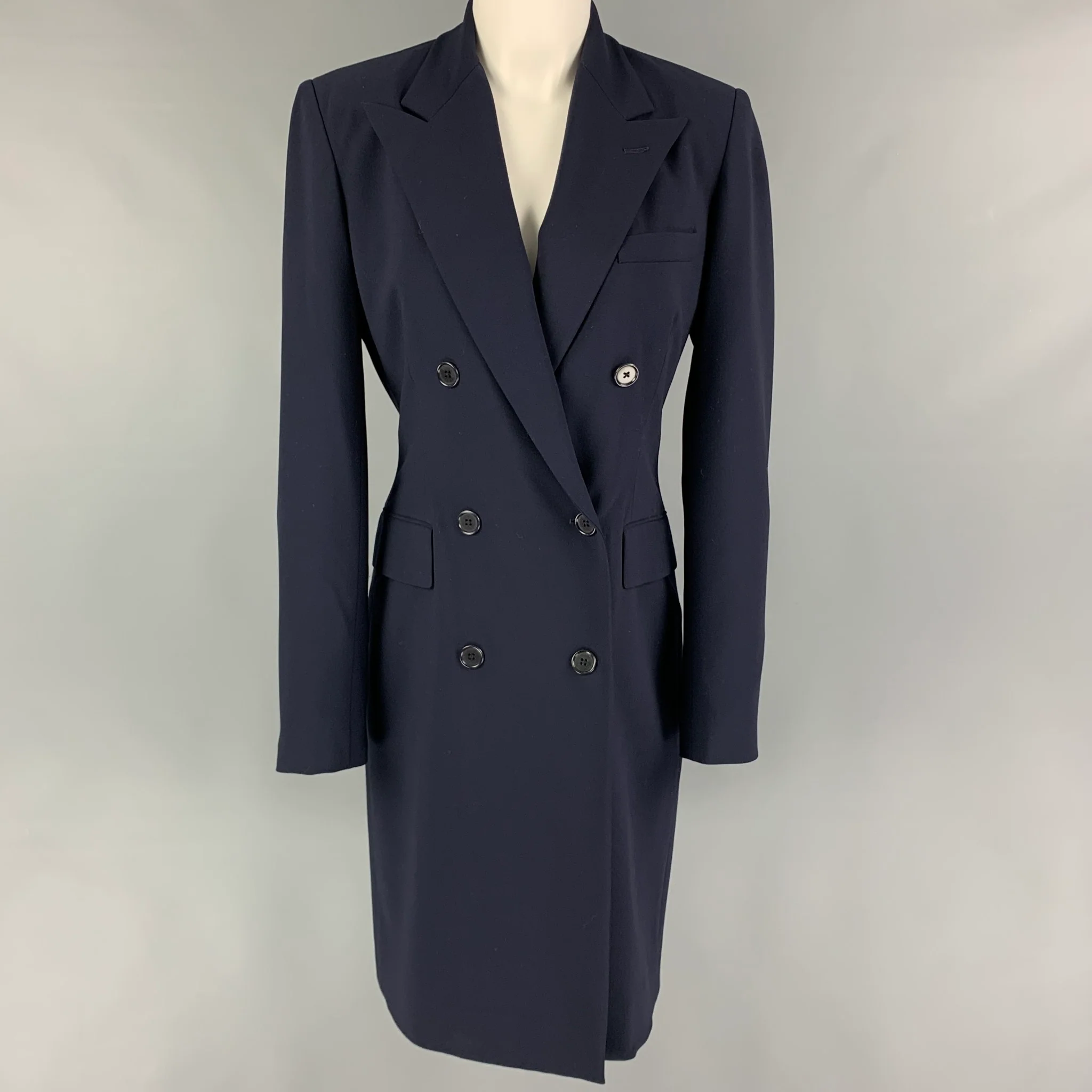 RALPH LAUREN Size 6 Navy Wool Double Breasted Coat