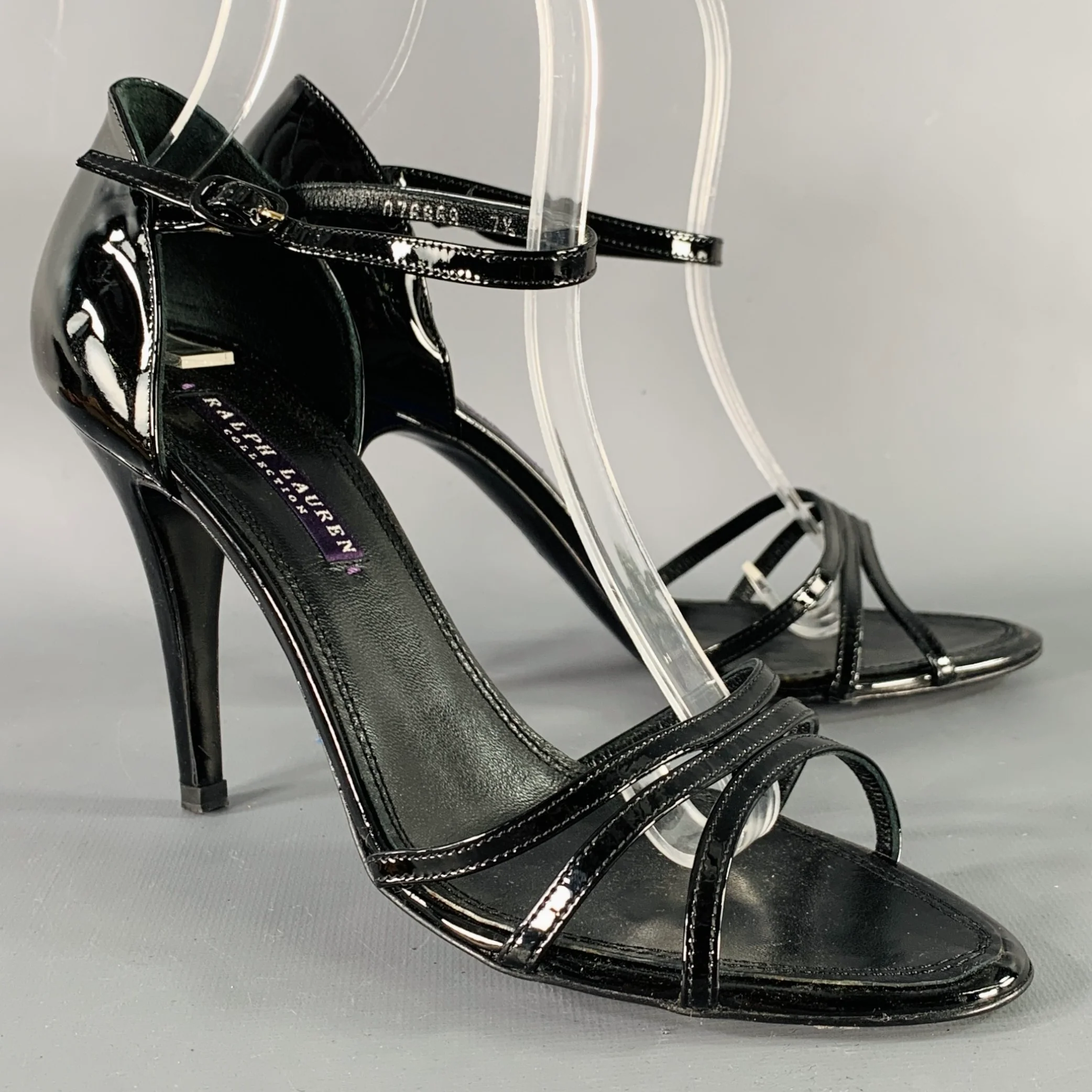 RALPH LAUREN Size 7.5 Black Patent Leather Strappy Sandals