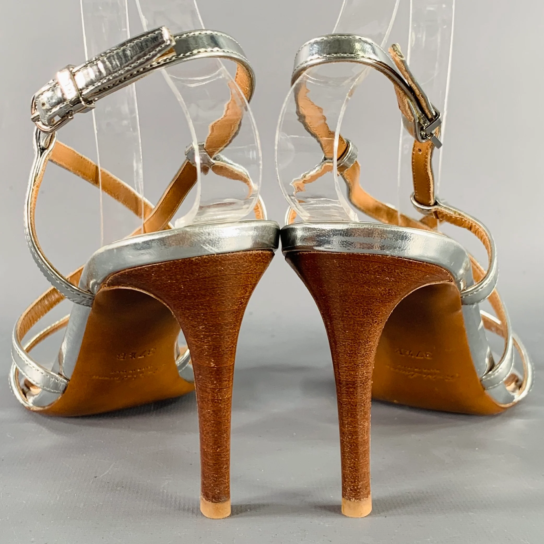 RALPH LAUREN Size 7.5 Silver Patent Leather Metallic Strappy Sandals - Image 3