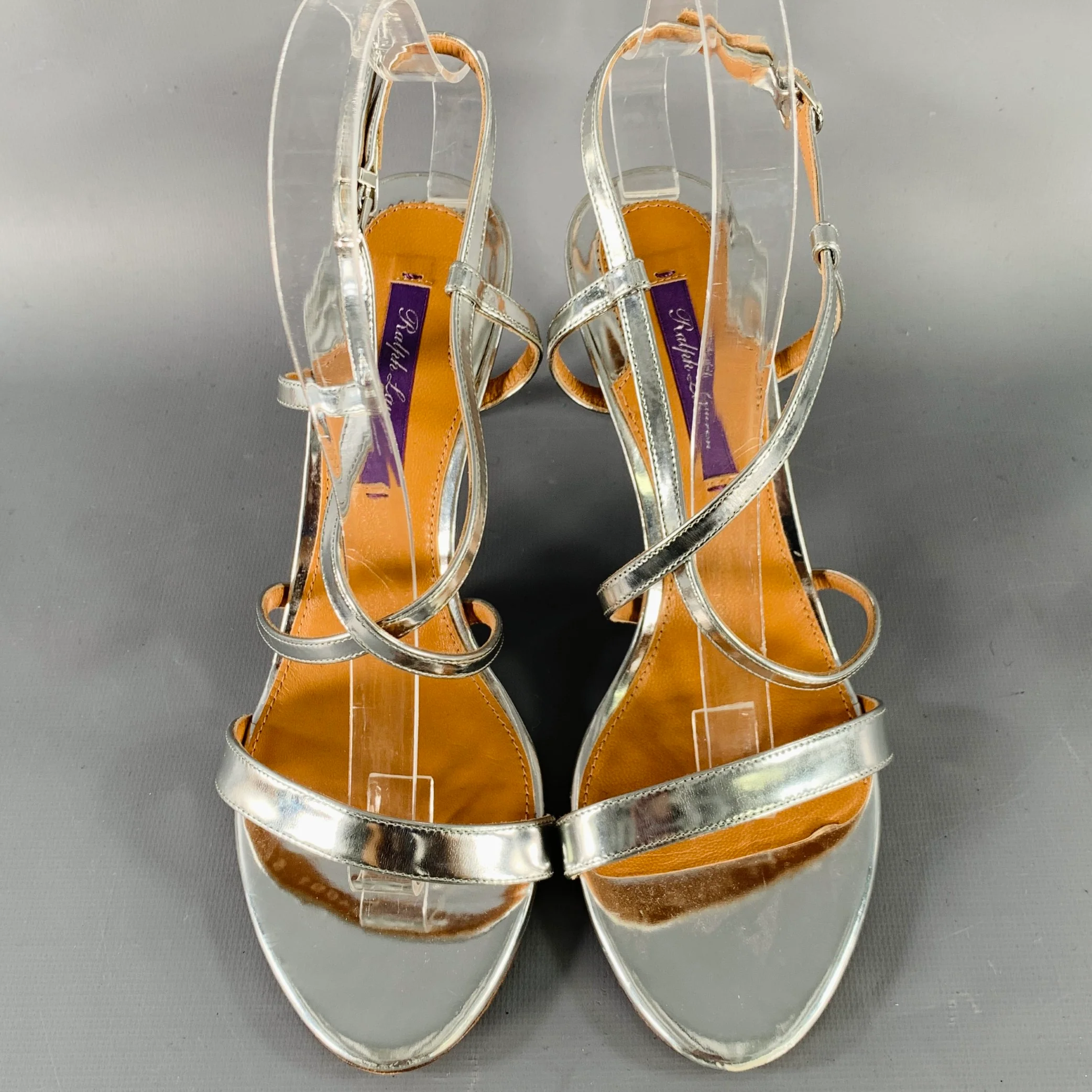 RALPH LAUREN Size 7.5 Silver Patent Leather Metallic Strappy Sandals - Image 4