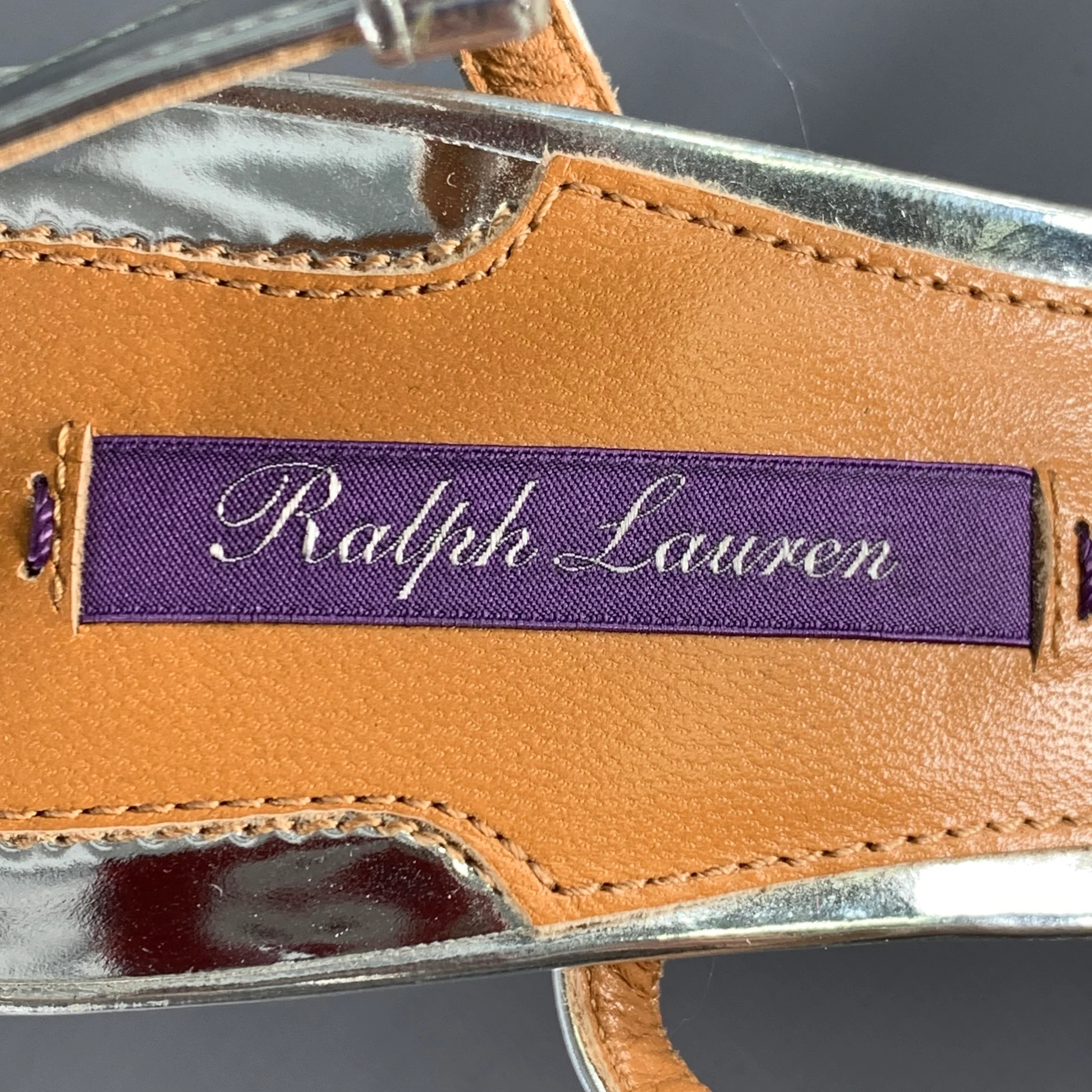 RALPH LAUREN Size 7.5 Silver Patent Leather Metallic Strappy Sandals - Image 7