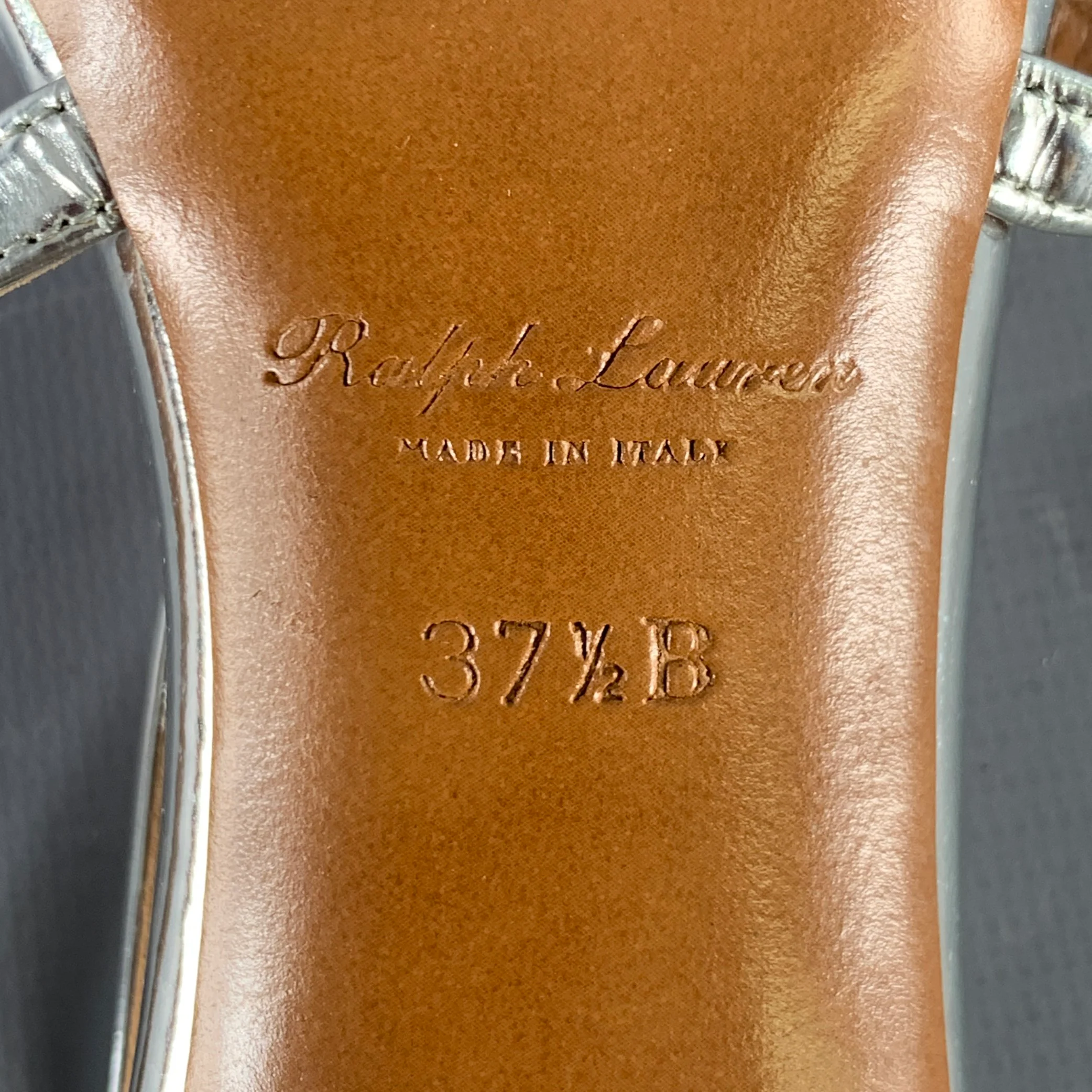 RALPH LAUREN Size 7.5 Silver Patent Leather Metallic Strappy Sandals - Image 8