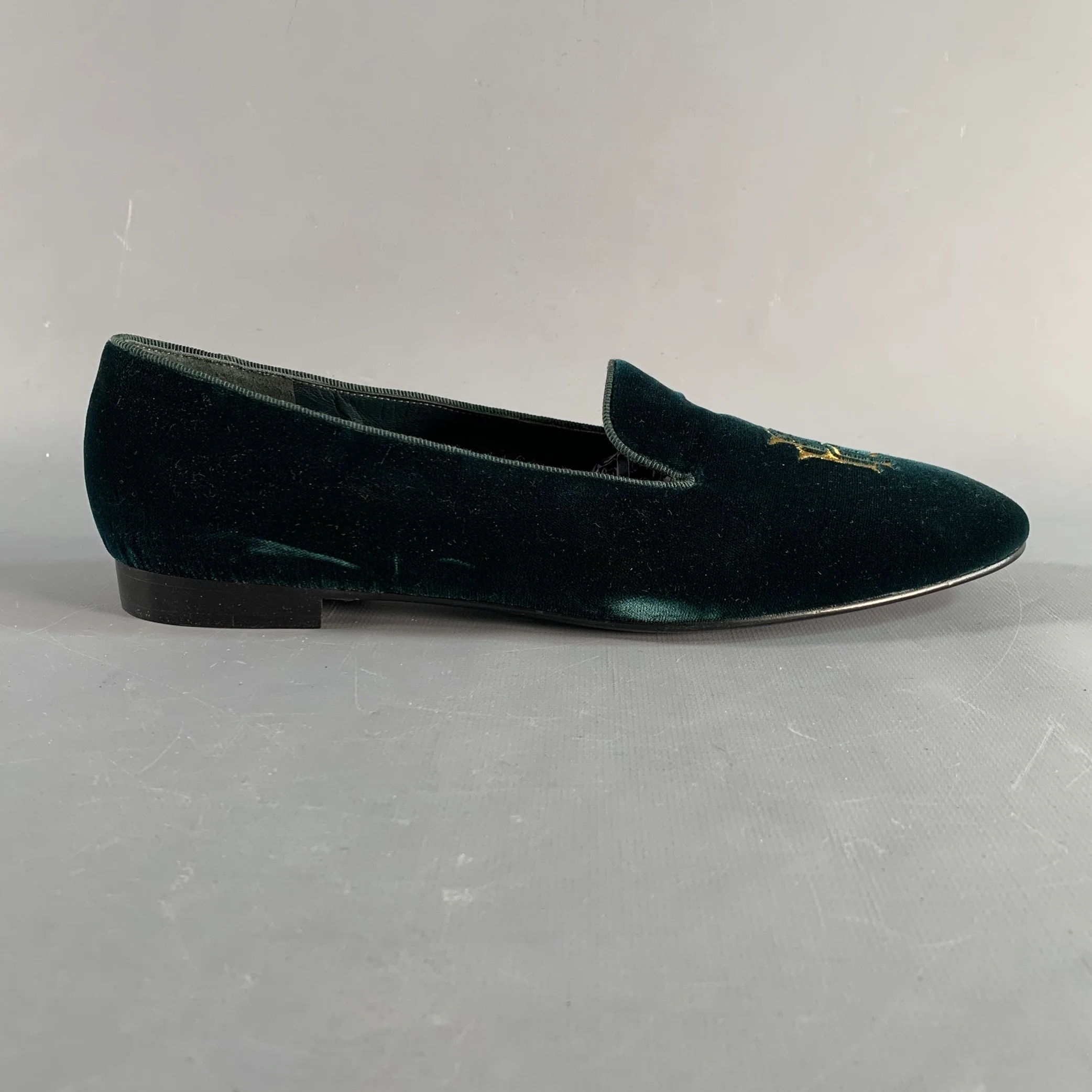 RALPH LAUREN Size 8.5 Green Velvet Monogram Slip On Flats - Image 2