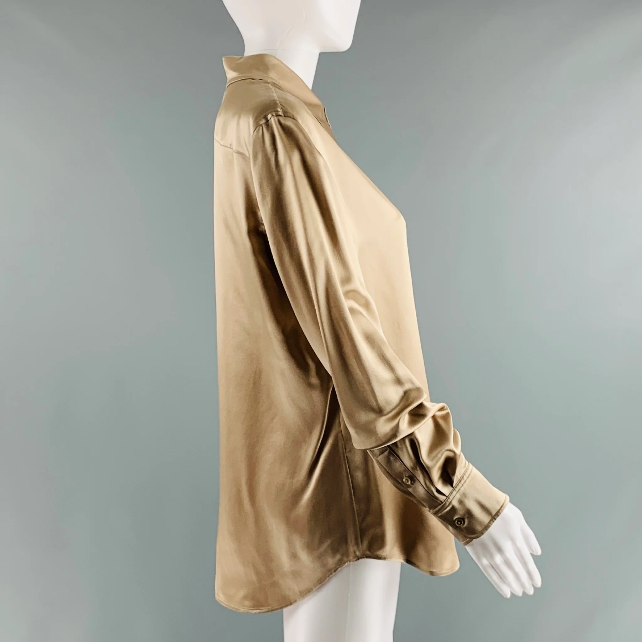 RALPH LAUREN Size 8 Beige Silk Blouse Dress Top - Image 2