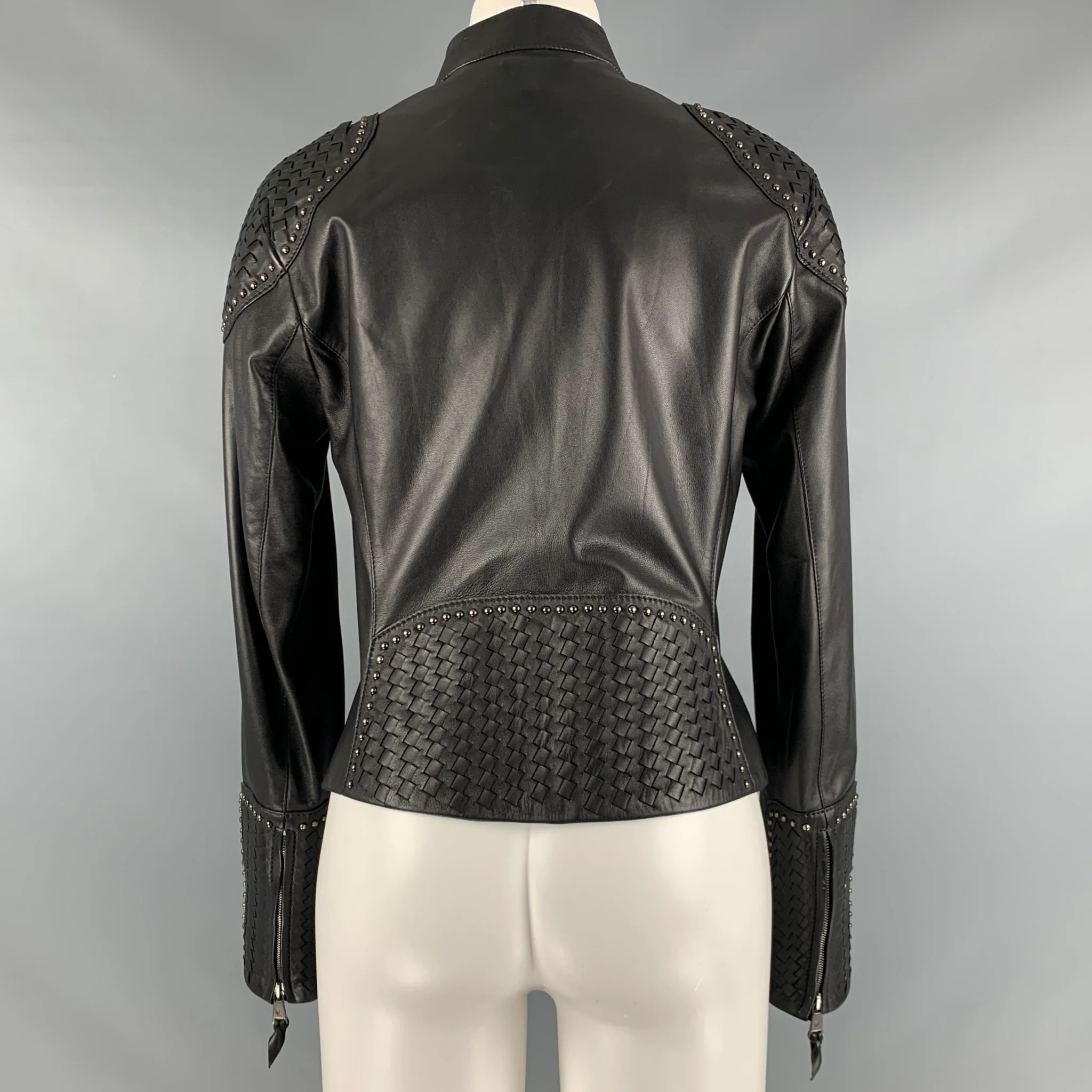 RALPH LAUREN Size 8 Black Studded Leather Zip Up Jacket - Image 4