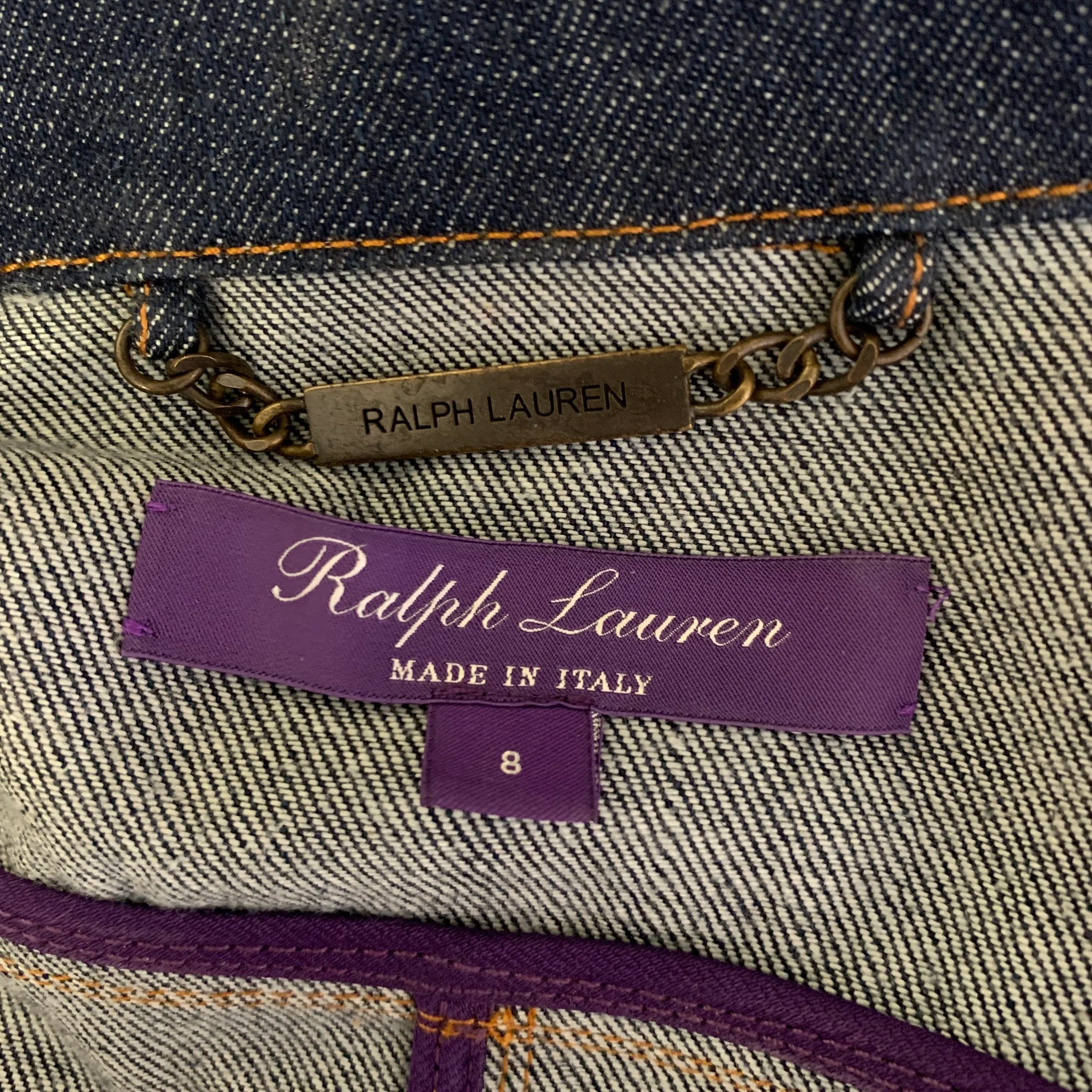 RALPH LAUREN Size 8 Blue Indigo Cotton Trucker Mid-Calf Dress - Image 5