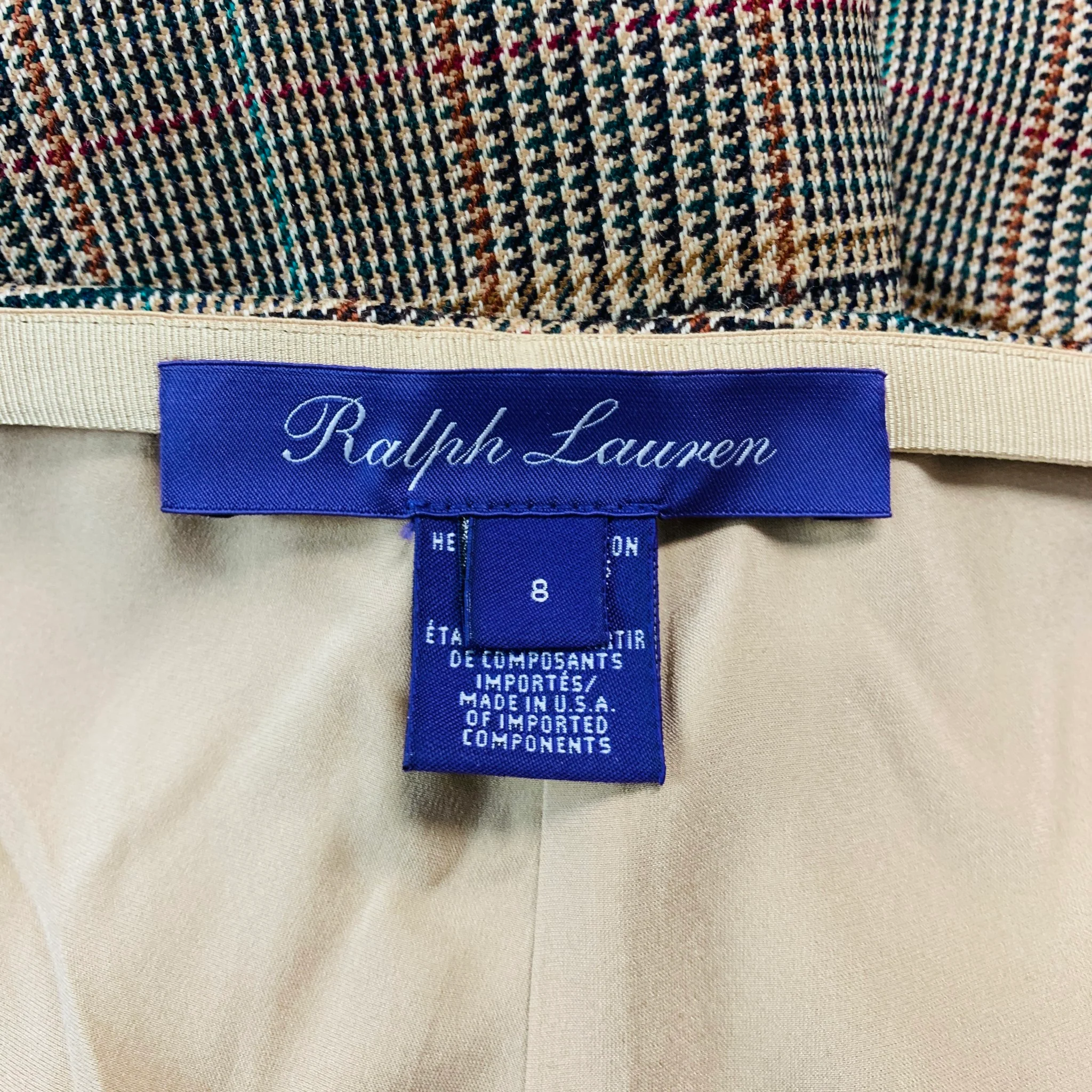 RALPH LAUREN Size 8 Brown Beige Wool Glen plaid Side Zipper Dress Pants - Image 4