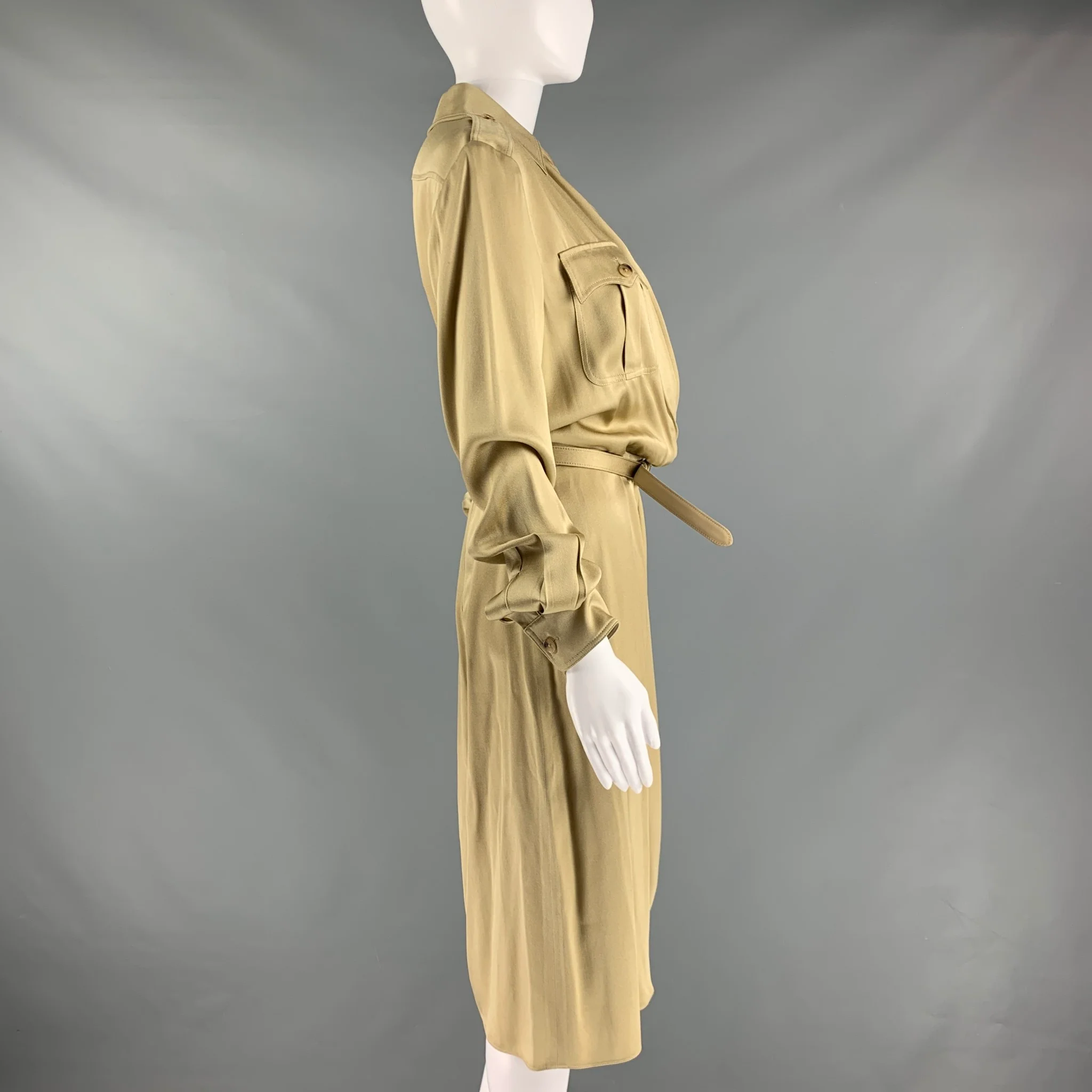 RALPH LAUREN Size 8 Gold Viscose  Acetate Faux wrap Dress - Image 3