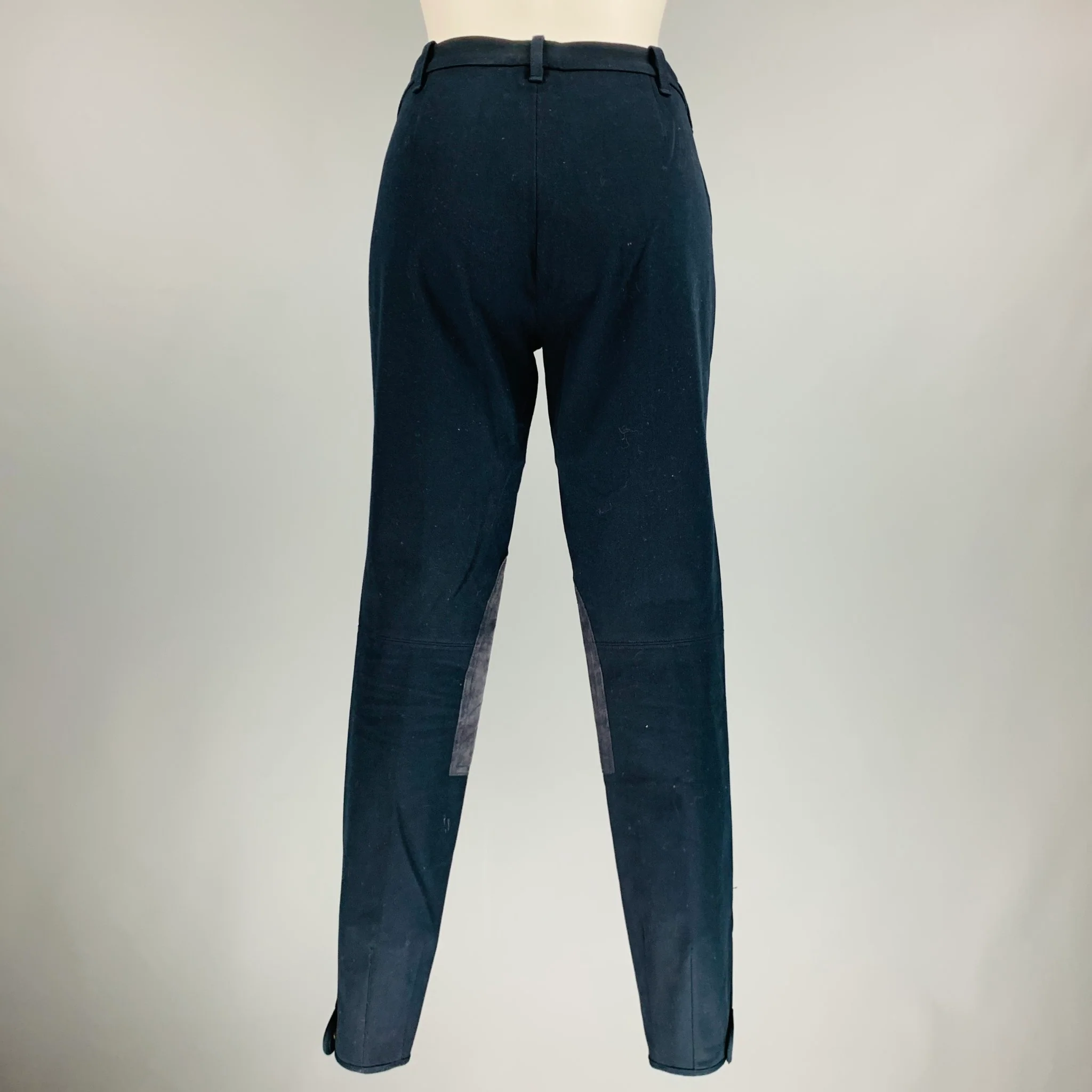 RALPH LAUREN Size 8 Navy Cotton Elastane Patchwork Suede Casual Pants - Image 4