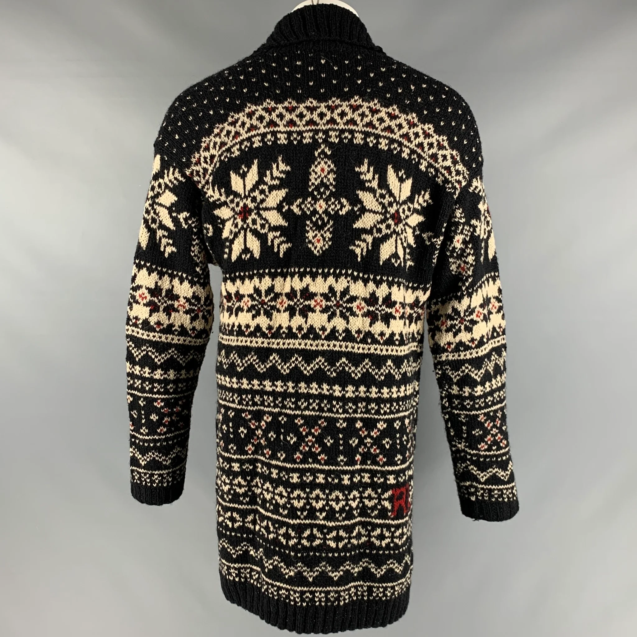 RALPH LAUREN Size L Black Cream Wool Silk Snowflake Cardigan - Image 4