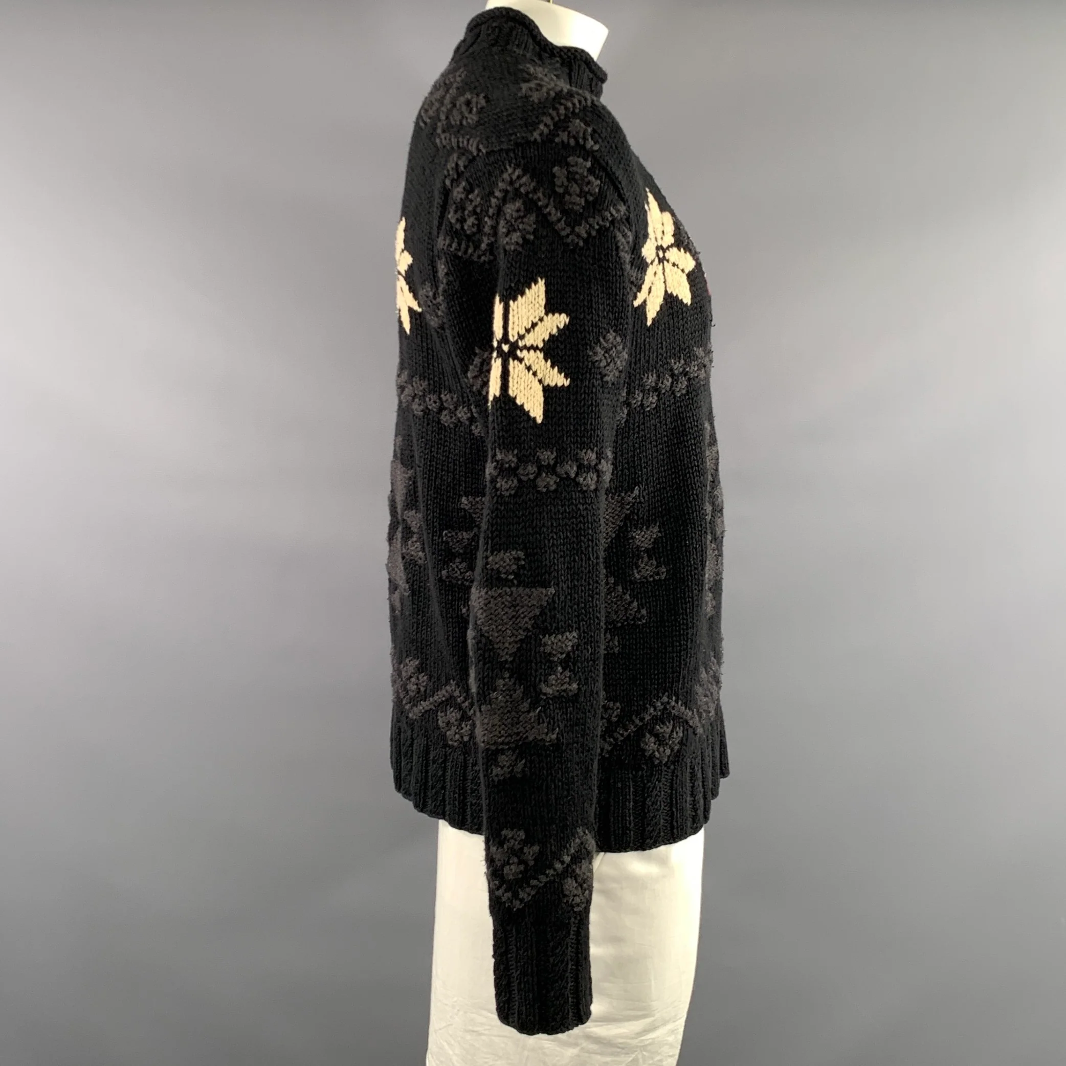 RALPH LAUREN Size L Black Grey & White Knitted Linen / Cotton Sweater - Image 3