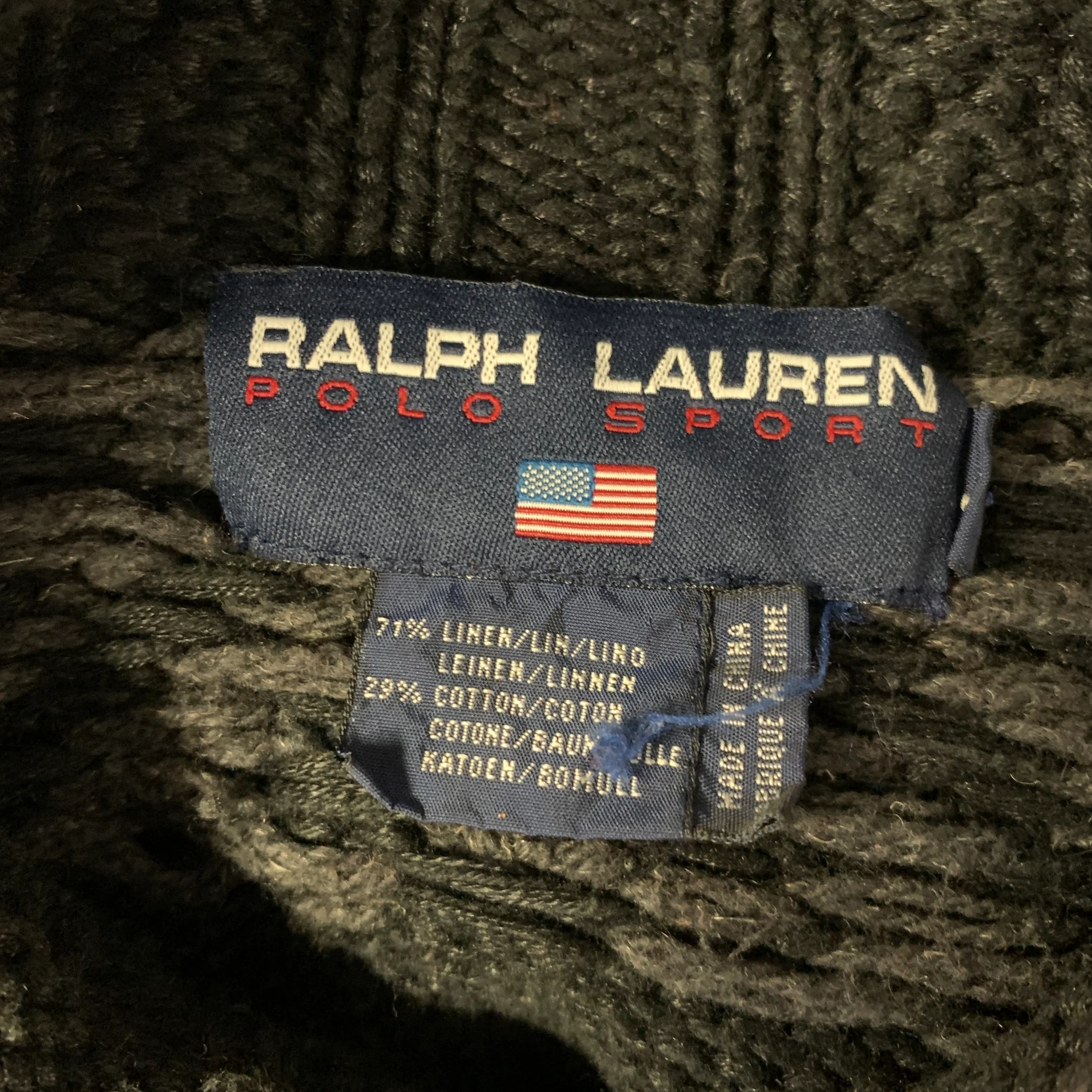 RALPH LAUREN Size L Black Grey & White Knitted Linen / Cotton Sweater - Image 5