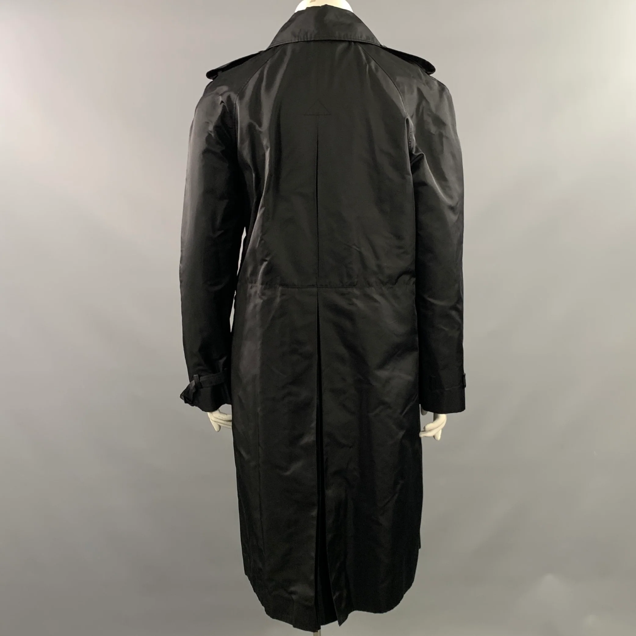 RALPH LAUREN Size L Black Silk Shimmer Double Breasted Rain Coat - Image 4