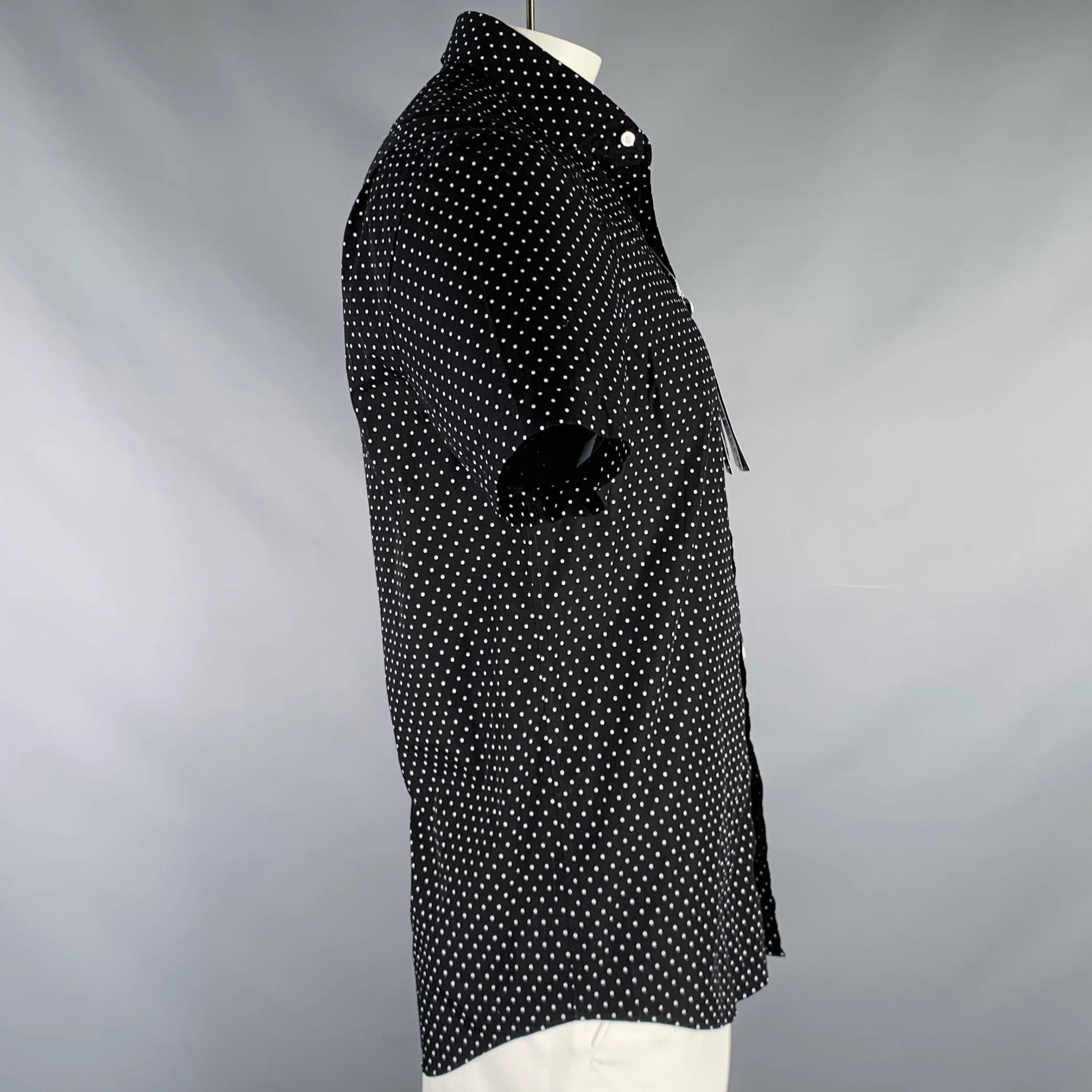 RALPH LAUREN Size L Black White Polka Dot Cotton Button Up Short Sleeve Shirt - Image 2