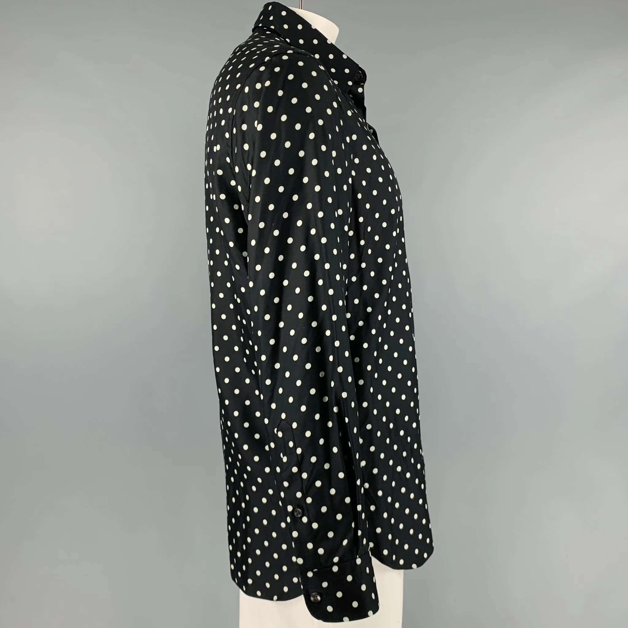 RALPH LAUREN Size L Black White Polka Dot Silk Button Up Long Sleeve Shirt - Image 2