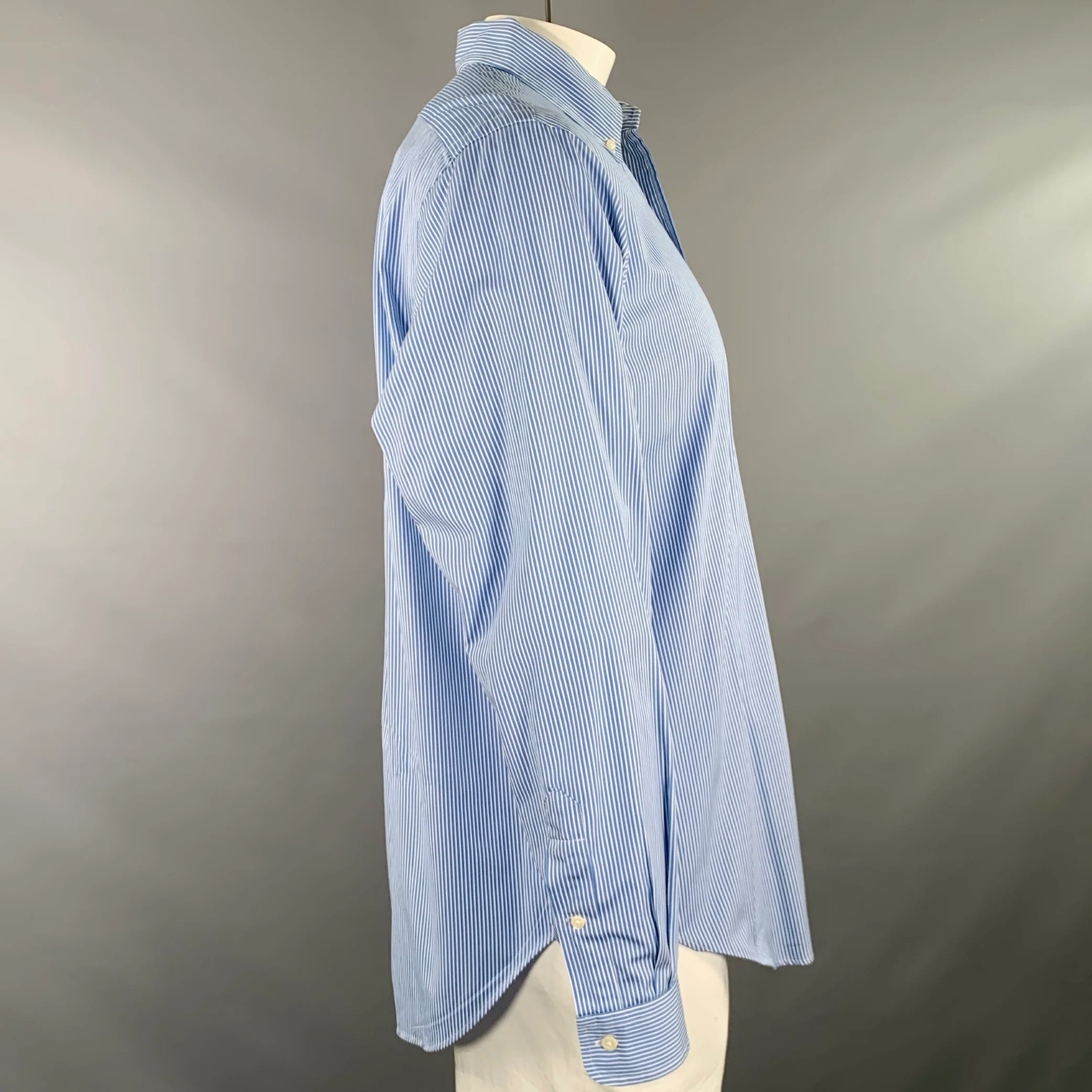 RALPH LAUREN Size L Blue White Stripe Embroidered Long Sleeve Shirt - Image 2