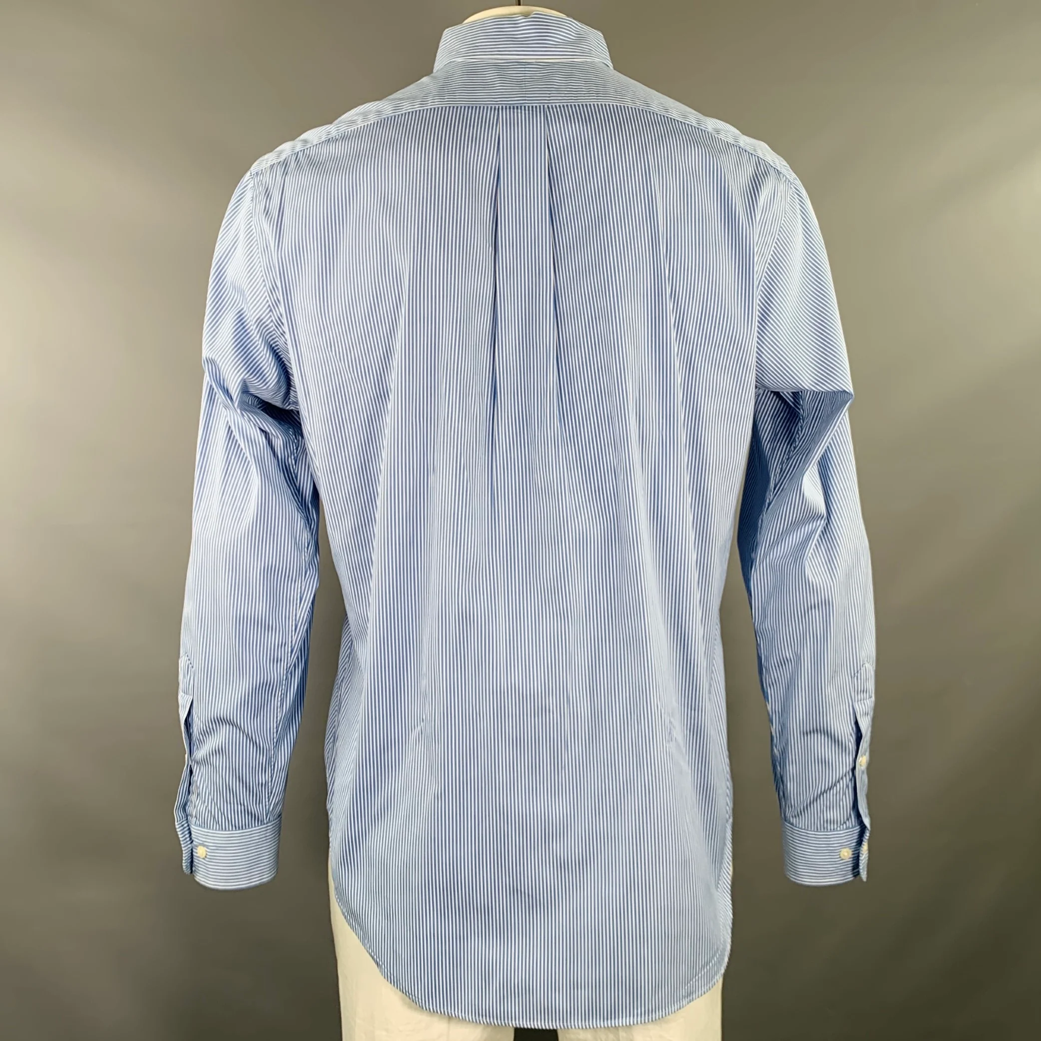 RALPH LAUREN Size L Blue White Stripe Embroidered Long Sleeve Shirt - Image 3