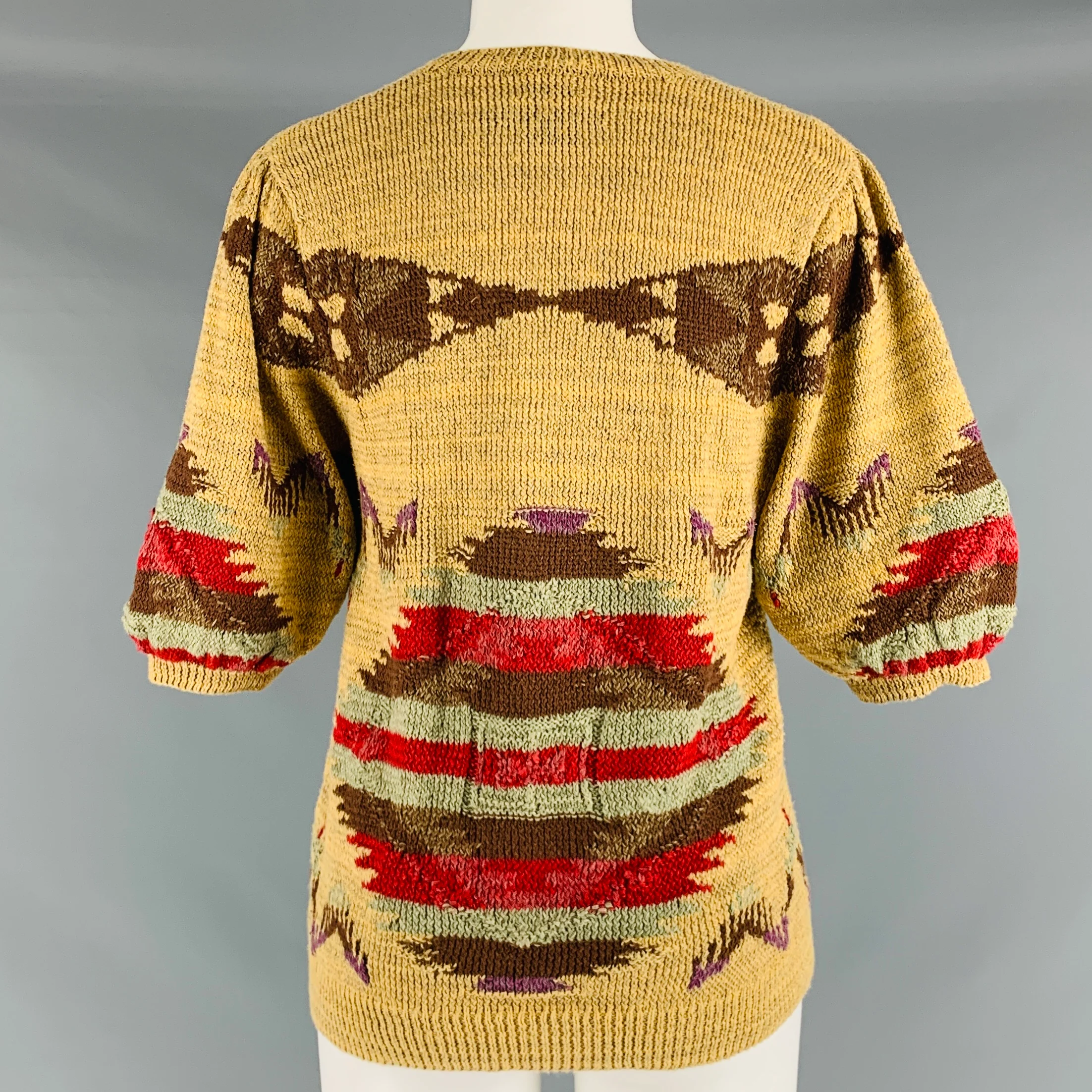 RALPH LAUREN Size L Multi-Color Linen Blend Knitted V-Neck Casual Top - Image 3