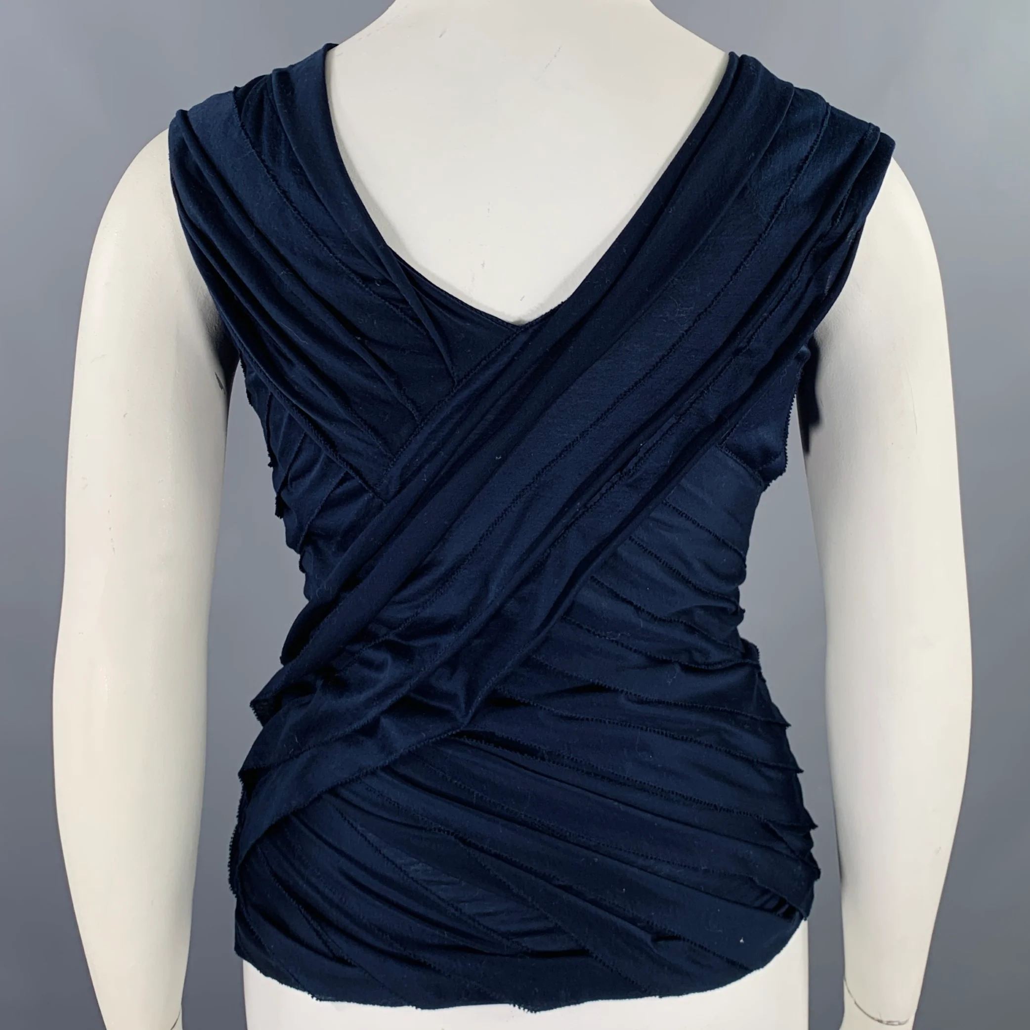 RALPH LAUREN Size L Navy Mercerized Cotton Sleeveless Casual Top - Image 4